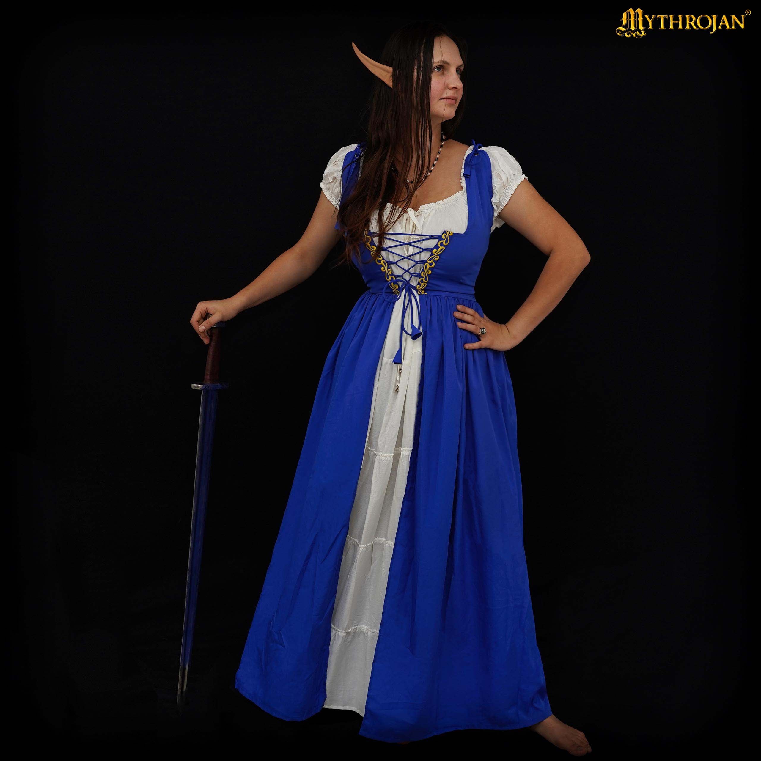 Mythrojan Traditional Irish Celtic Dress : Chemise and Over Dress Medieval Renaissance Costume SCA LARP : Blue Mythrojan Traditional Irish Celtic Dress : Chemise and Over Dress Medieval Renaissance Costume SCA LARP : Blue