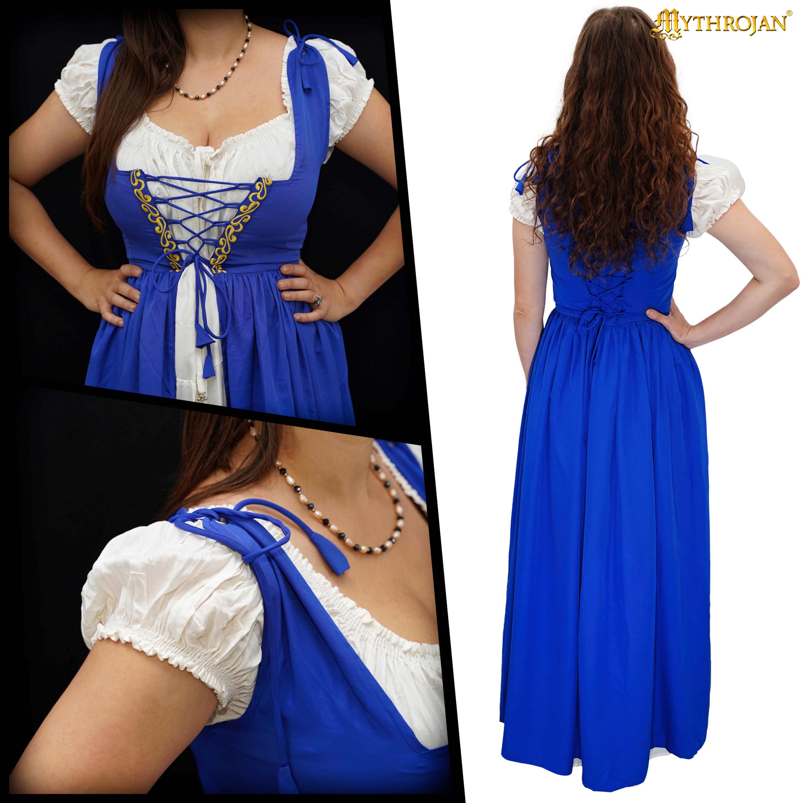 Mythrojan Traditional Irish Celtic Dress : Chemise and Over Dress Medieval Renaissance Costume SCA LARP : Blue