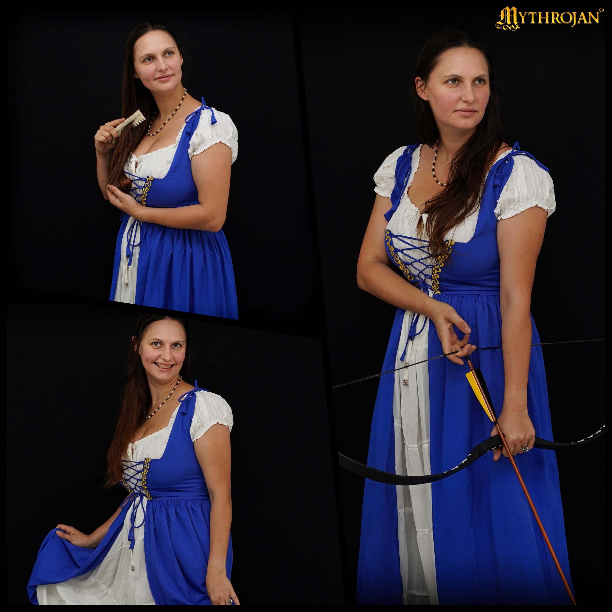 Mythrojan Traditional Irish Celtic Dress : Chemise and Over Dress Medieval Renaissance Costume SCA LARP : Blue