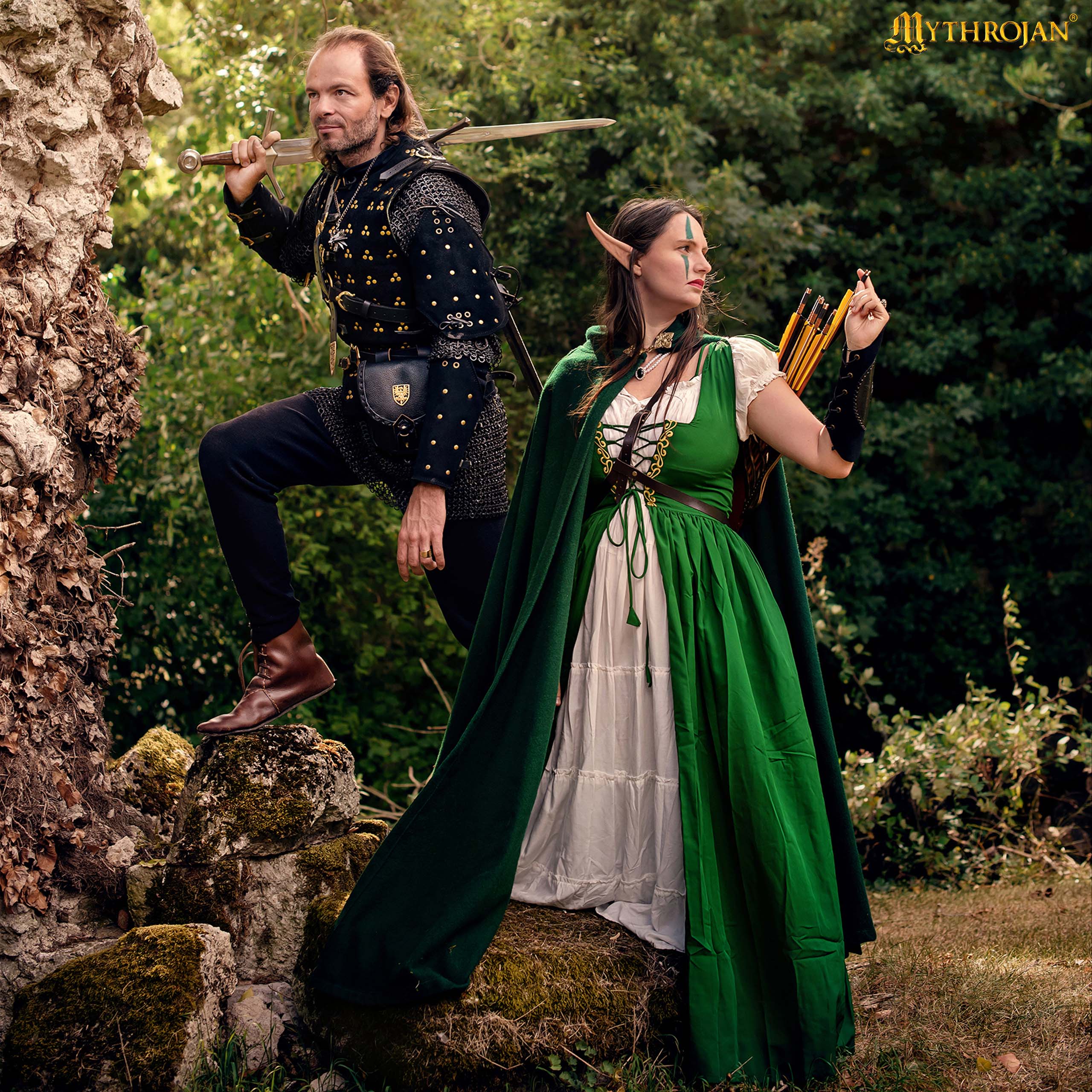 Mythrojan Traditional Irish Celtic Dress : Chemise and Over Dress Medieval Renaissance Costume SCA LARP : Green