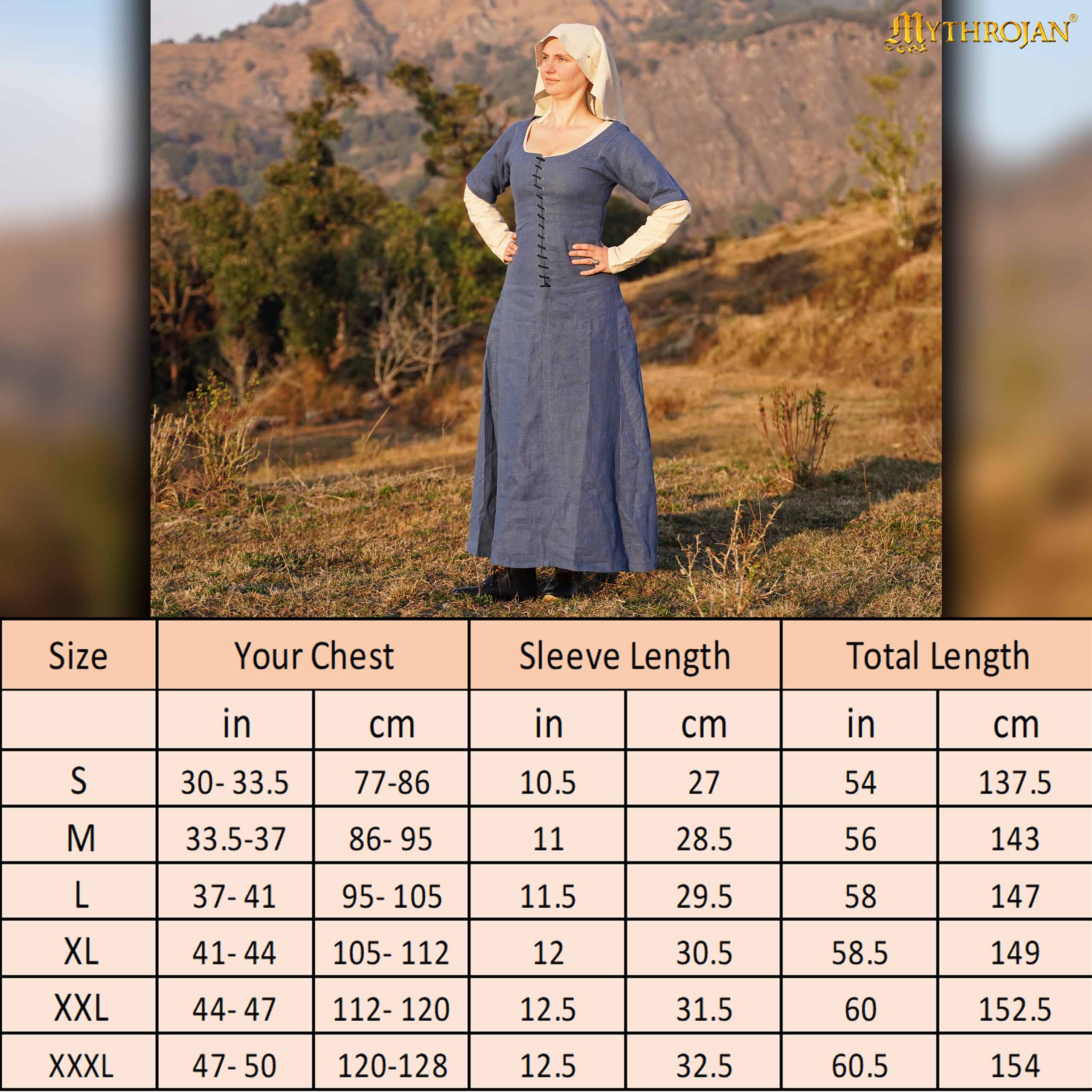The Peasant Daughter Late medieval Kirtle, 100% linen short sleeves 14th-15th century dress ideal for LARP, SCA and Reenactment