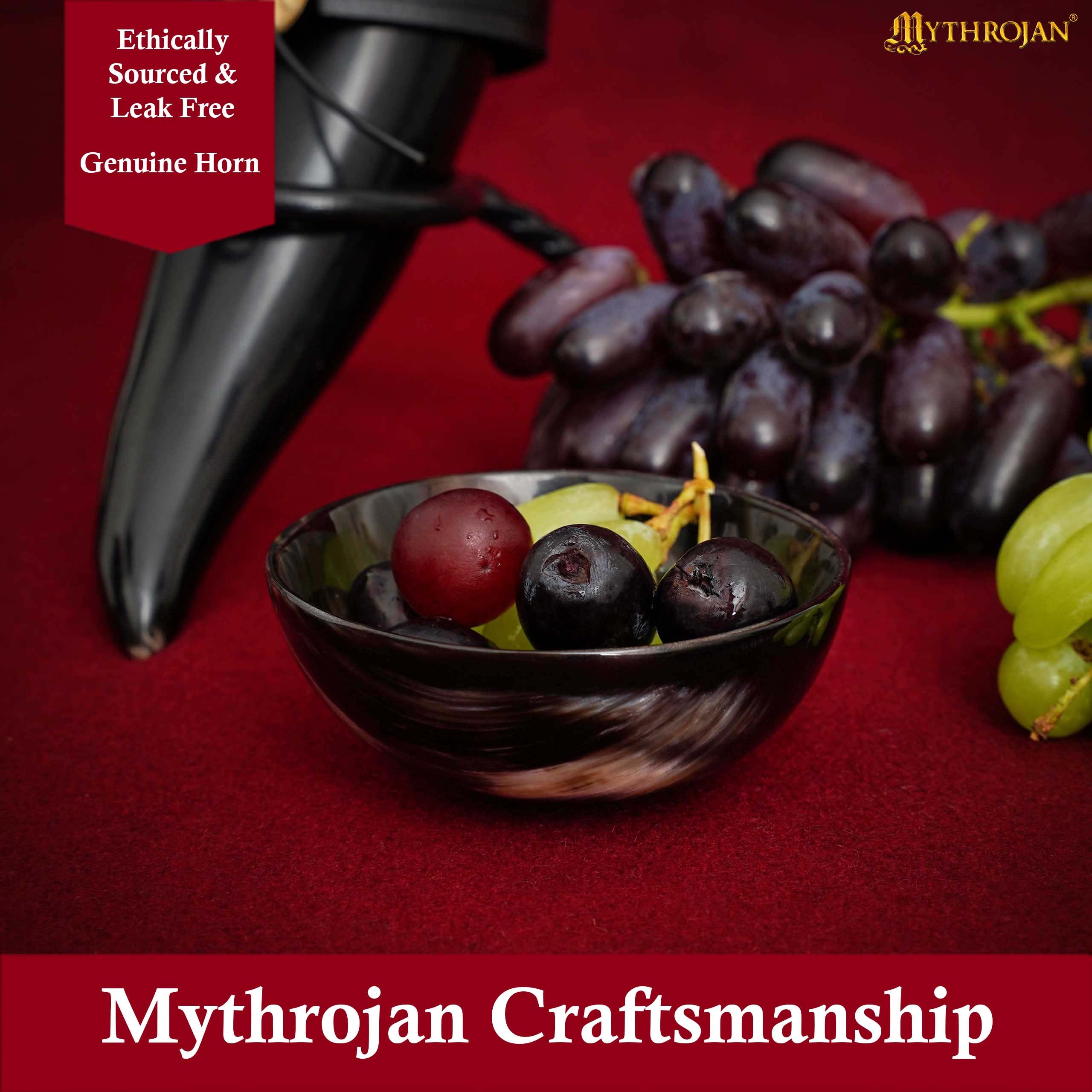 Mythrojan Hand Crafted Small Serving Natural Ox Horn Bowl - Polished Finish - 2.75" width x 1.25" Depth