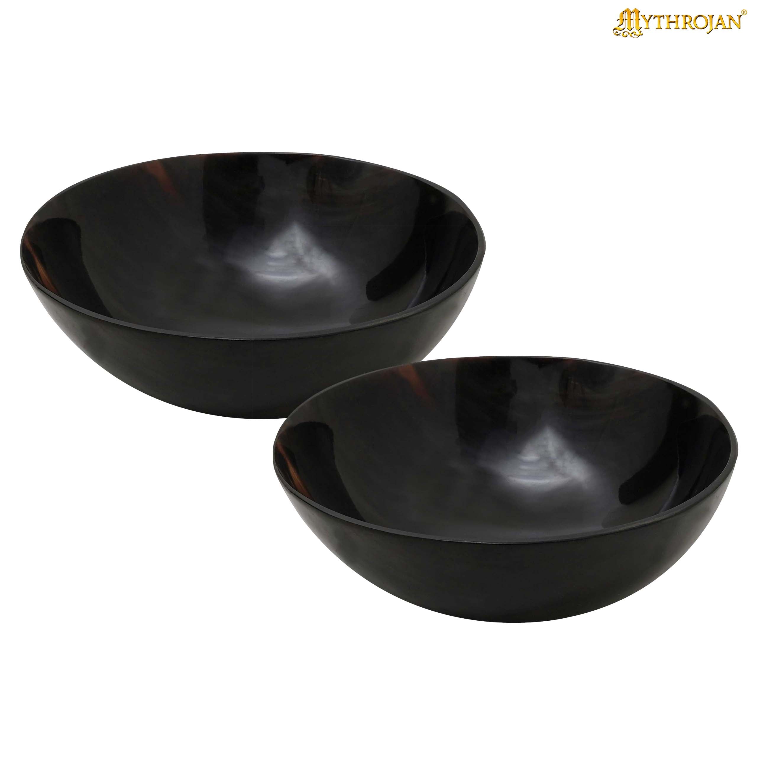 Mythrojan Hand Crafted Small Serving Natural Ox Horn Bowl - Polished Finish - 5" width x 2" Depth (Set of 2)