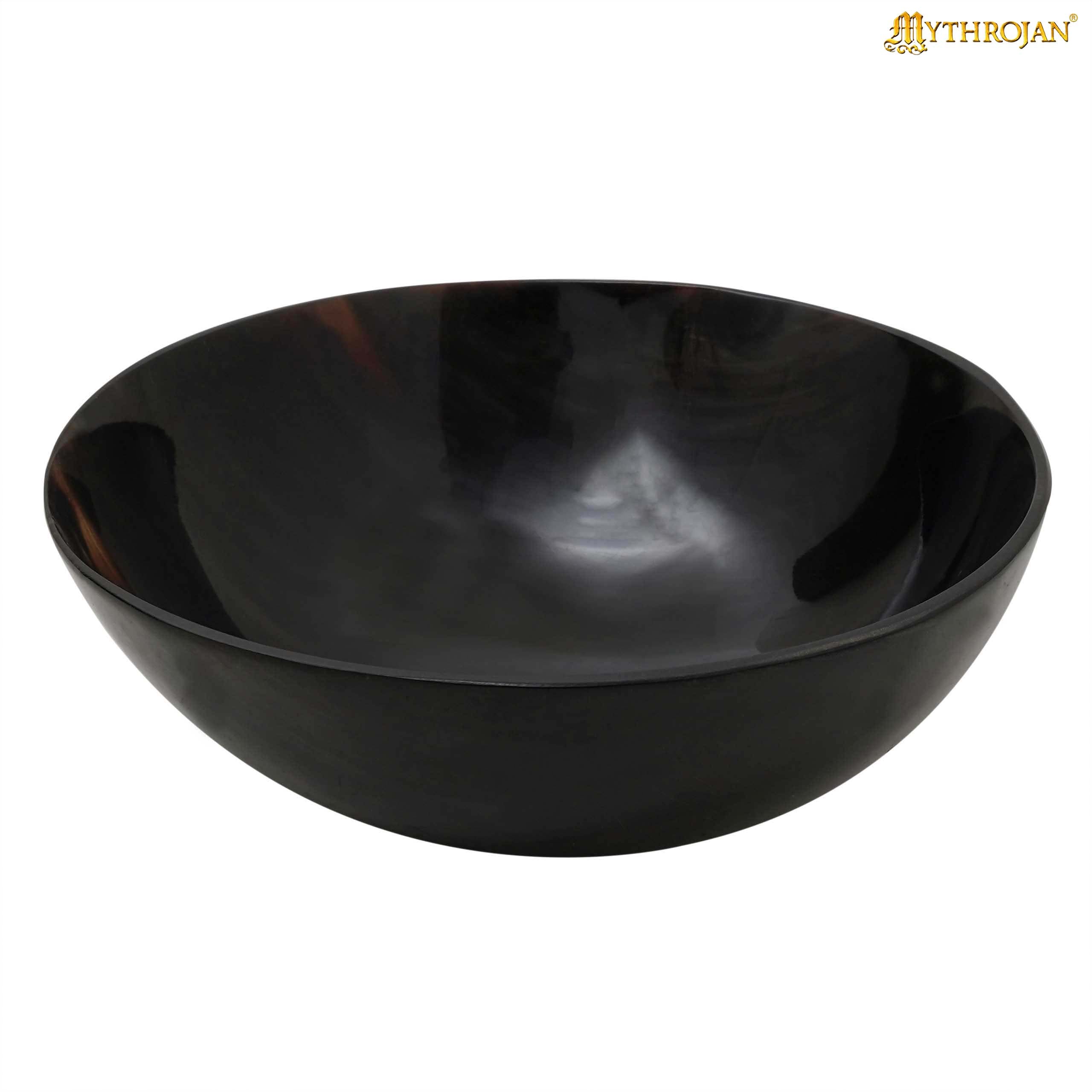 Mythrojan Hand Crafted Small Serving Natural Ox Horn Bowl - Polished Finish - 5" width x 2" Depth