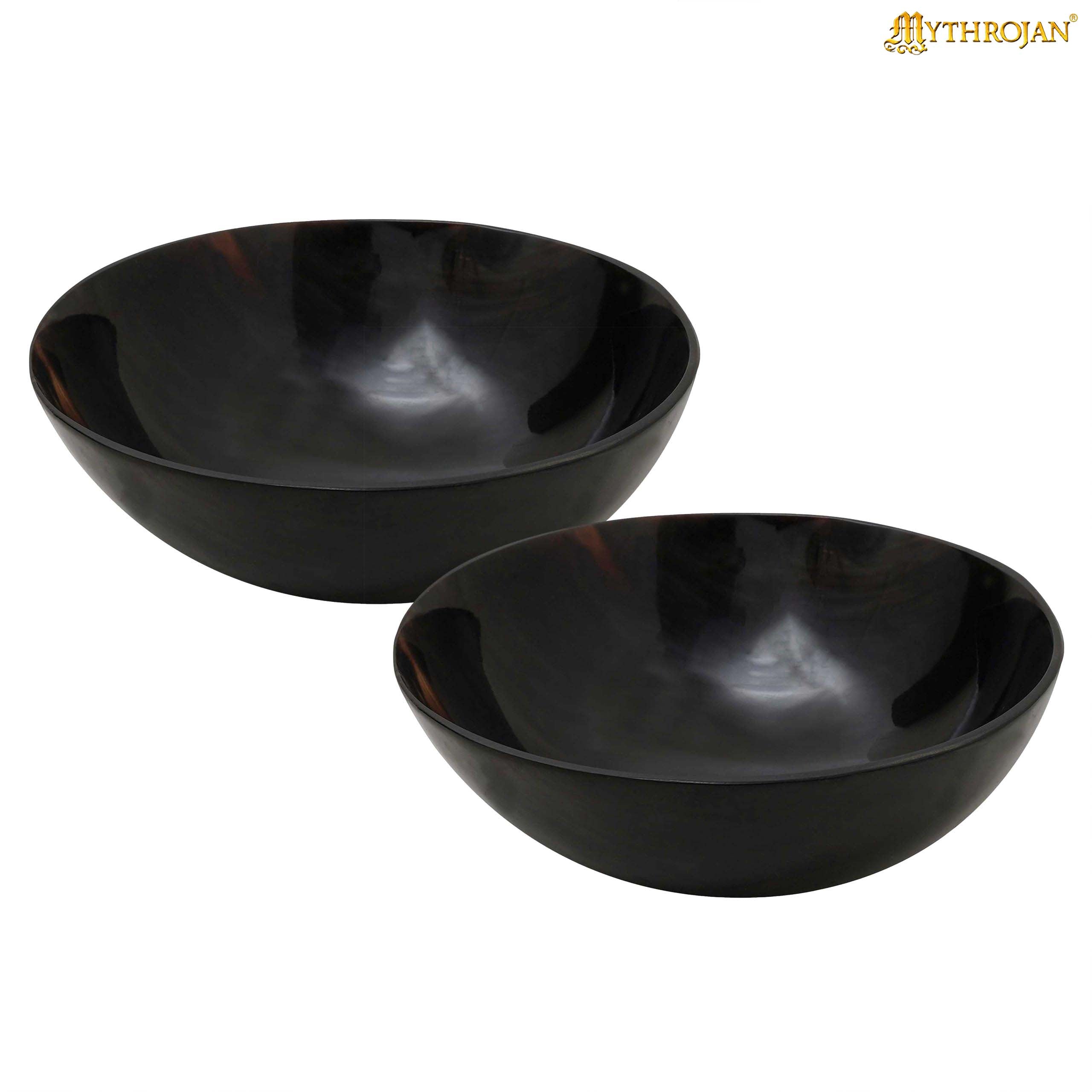 Mythrojan Hand Crafted Small Serving Natural Ox Horn Bowl - Polished Finish - 4" width x 2" Depth (Set of 2)