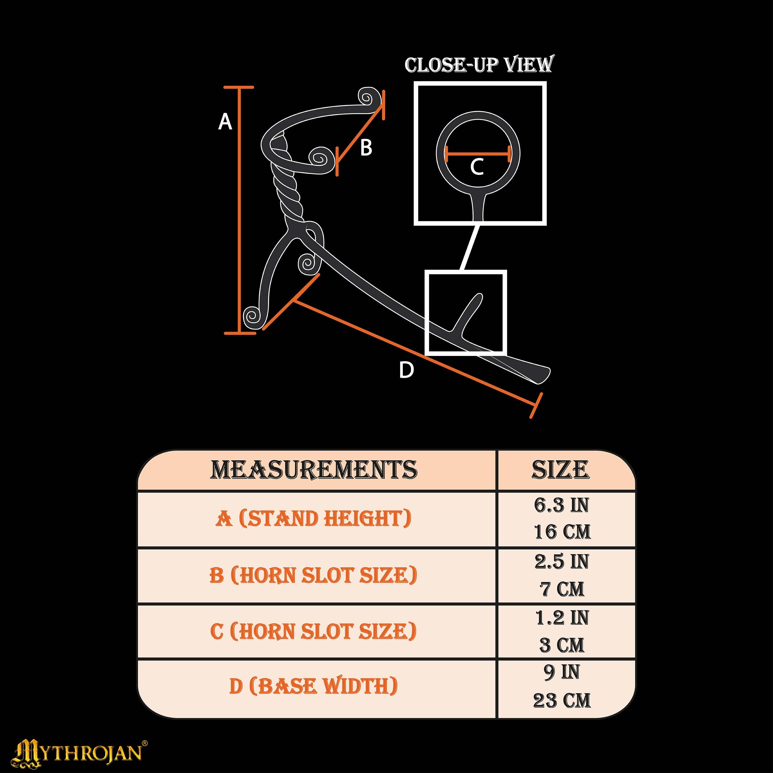 Mythrojan Hand Forged Drinking Ale Horn Rack Twisted Iron Ale Mead Horn Stand Medieval & Viking - Classic