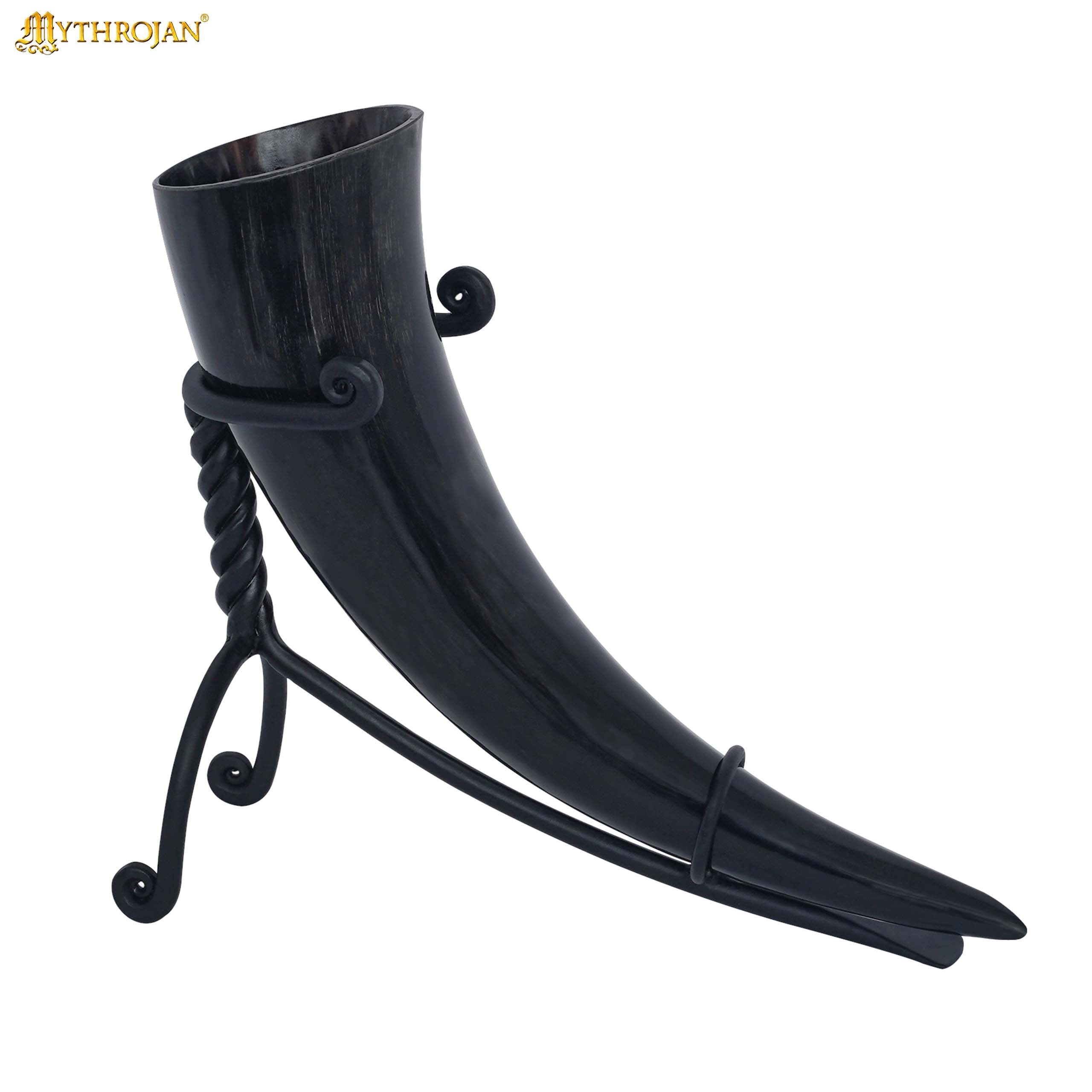 Mythrojan Hand Forged Drinking Ale Horn Rack Twisted Iron Ale Mead Horn Stand Medieval & Viking - Classic