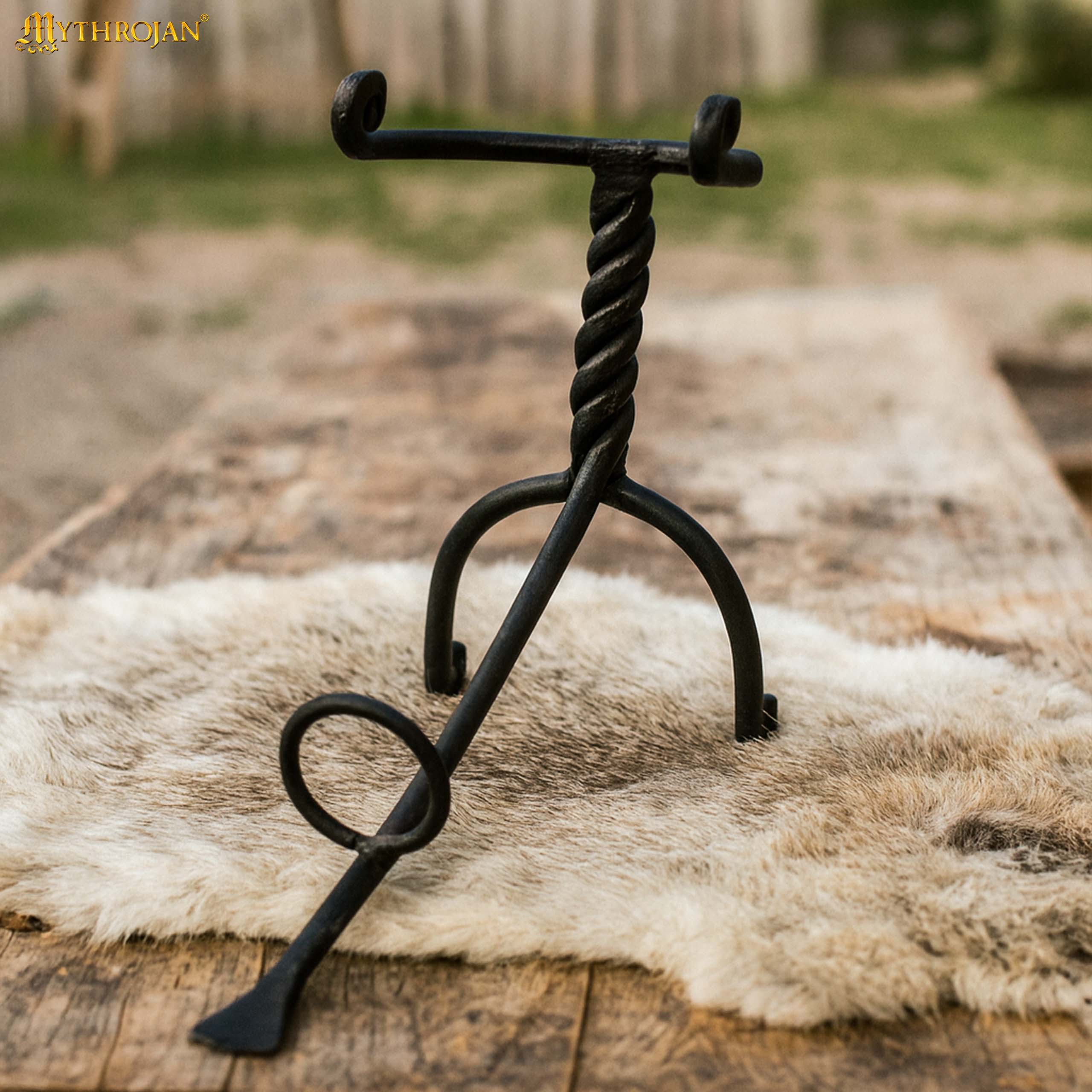 Mythrojan Hand Forged Drinking Ale Horn Rack Twisted Iron Ale Mead Horn Stand Medieval & Viking - Classic