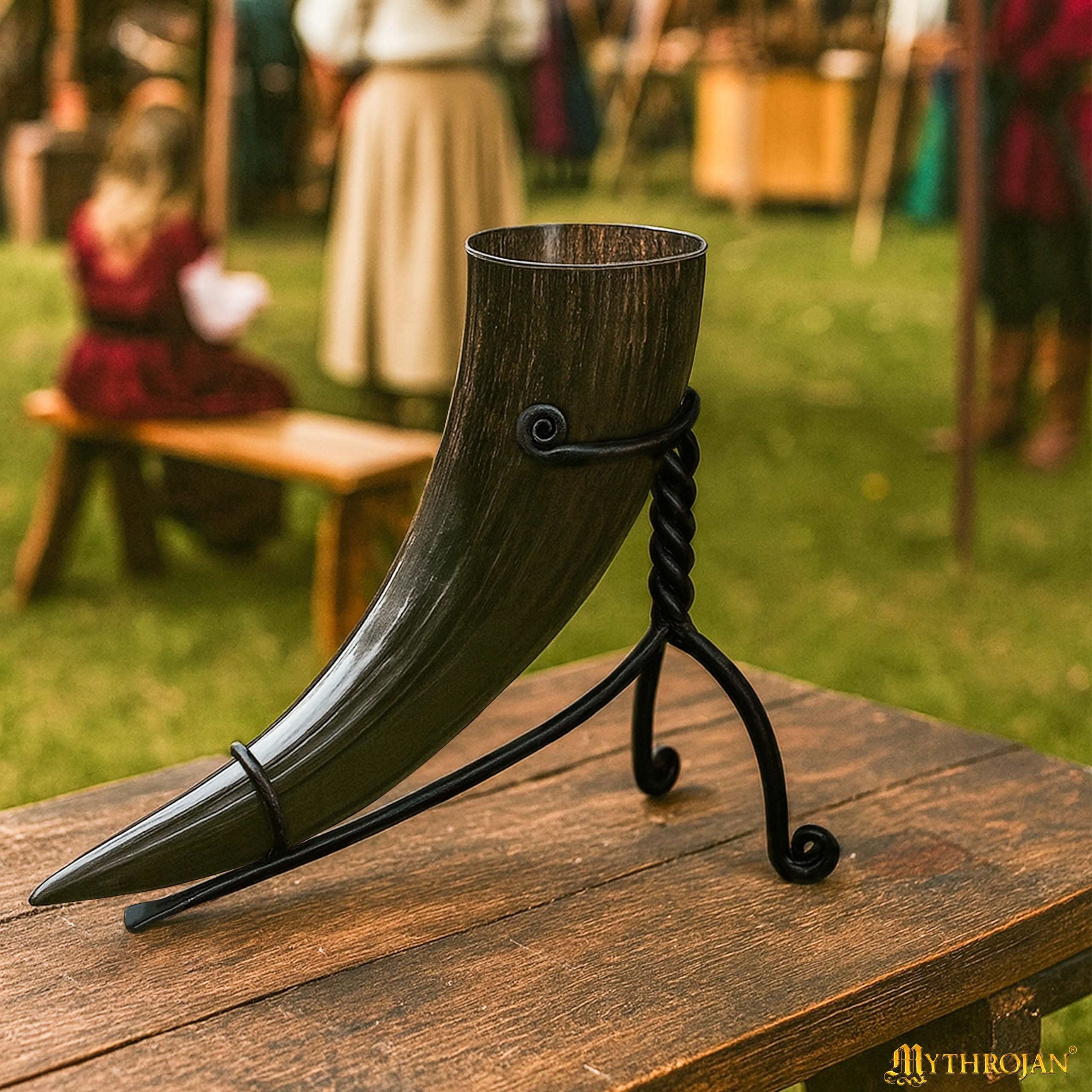 Mythrojan Hand Forged Drinking Ale Horn Rack Twisted Iron Ale Mead Horn Stand Medieval & Viking - Classic