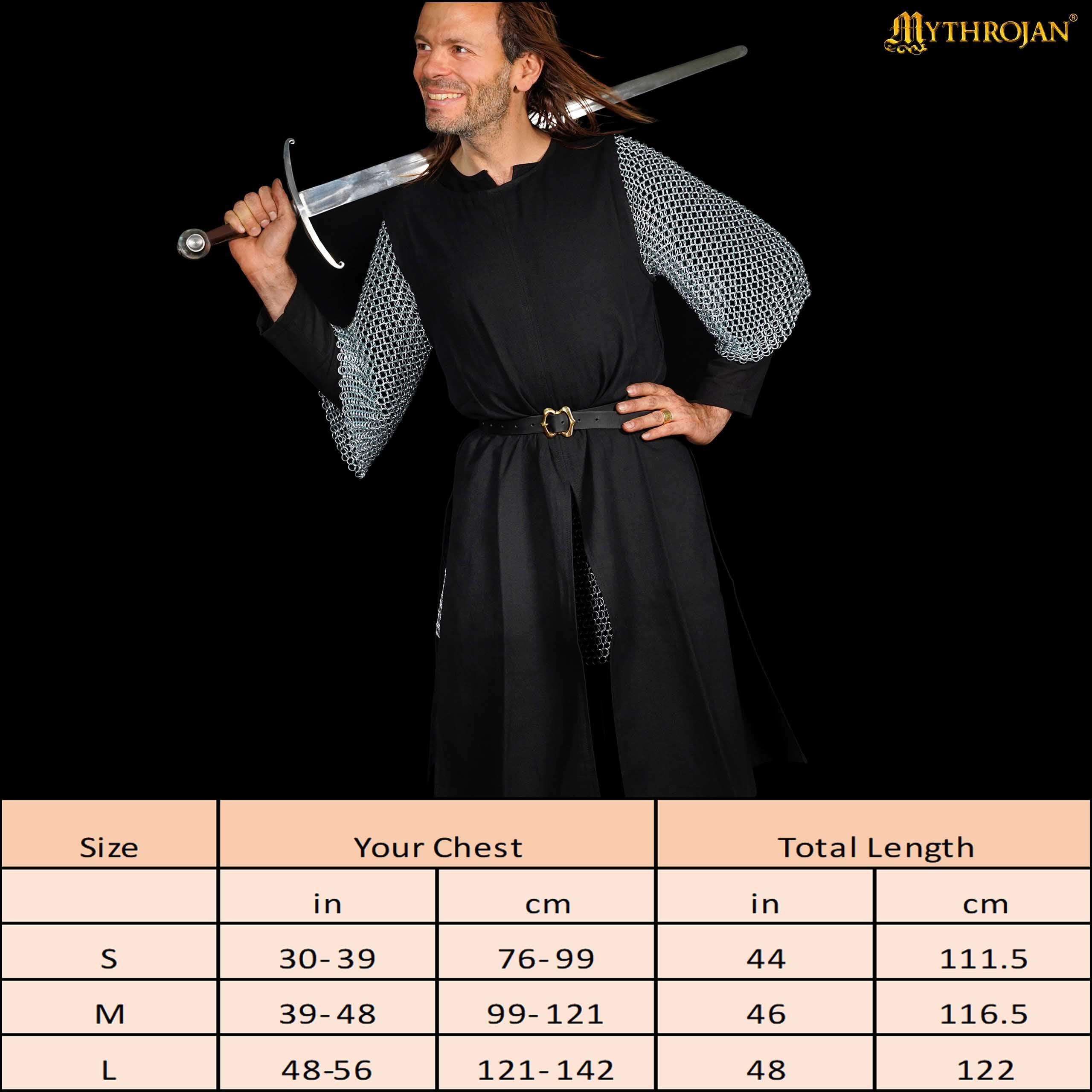 Mythrojan Medieval CANVAS Tabard 100% cotton Medieval Viking Knight SCA LARP Surcoat, Black