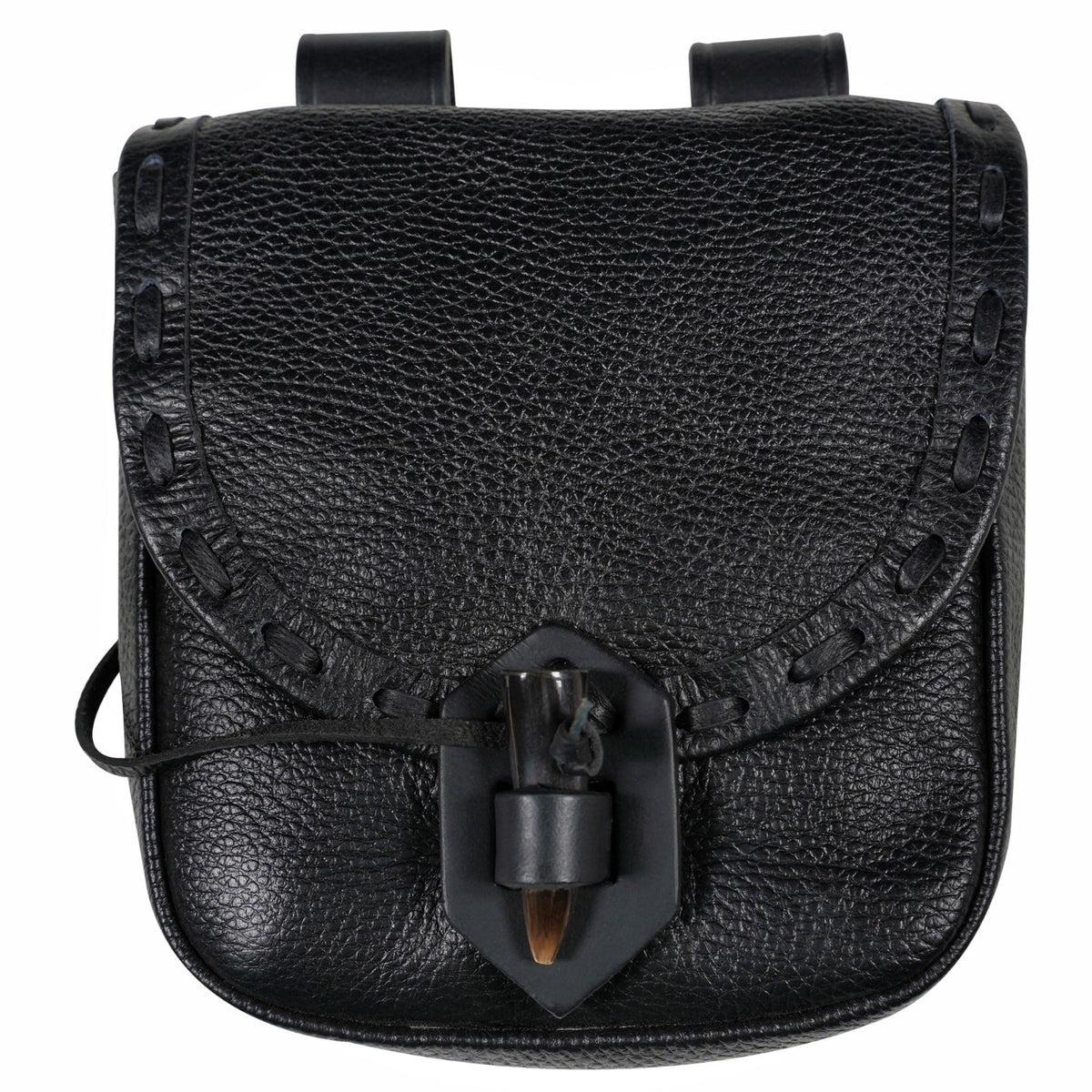 Mythrojan “The Adventurer’s” Belt Bag with Horn Toggle, ideal for SCA LARP reenactment & Ren fair, Full Grain Leather, Black 7”