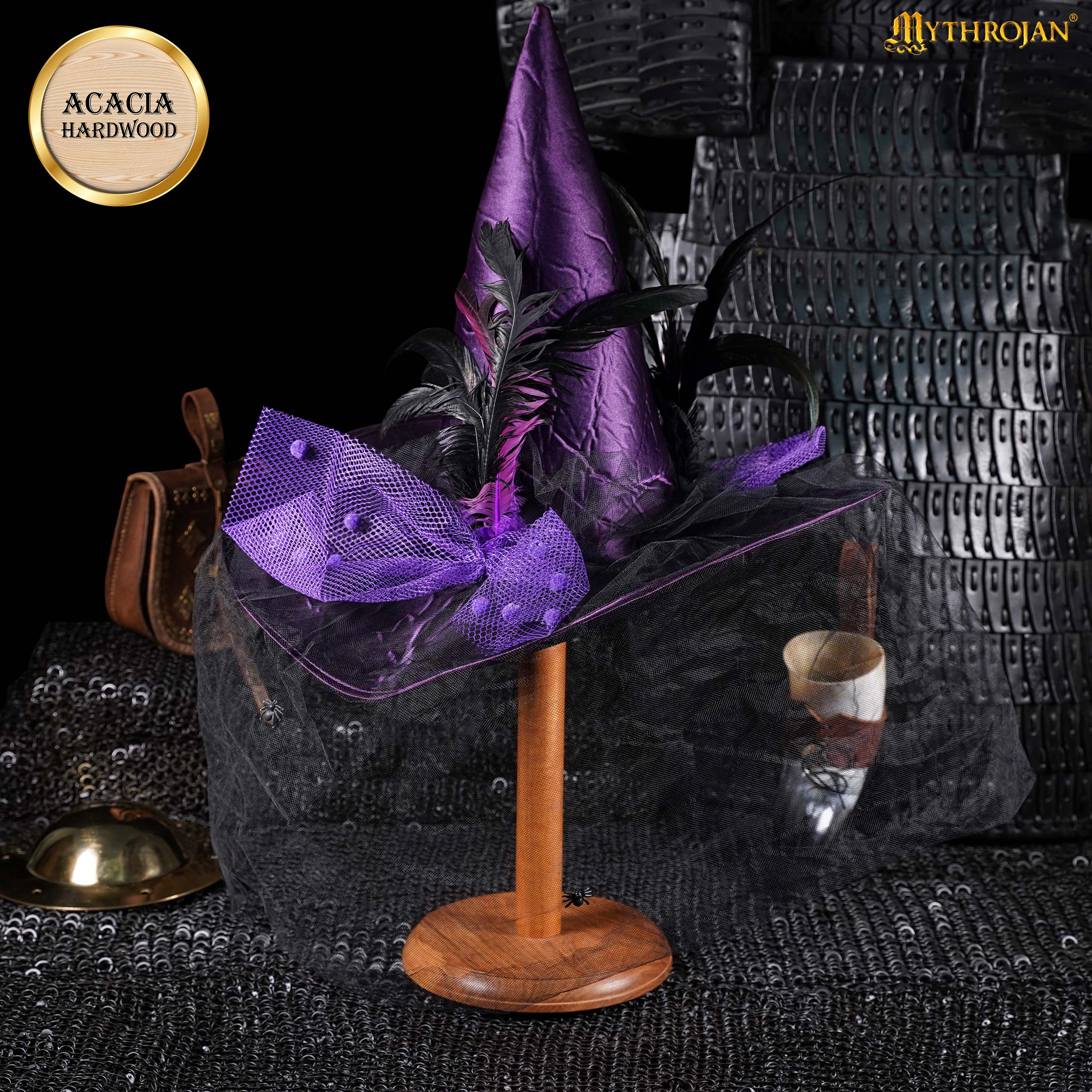 Mythrojan Wooden Helmet Stand Solid Medieval Roman Viking Helmet Display Stand Mask Display Templar Spartan Cosplay LARP Knight Stand - 18"
