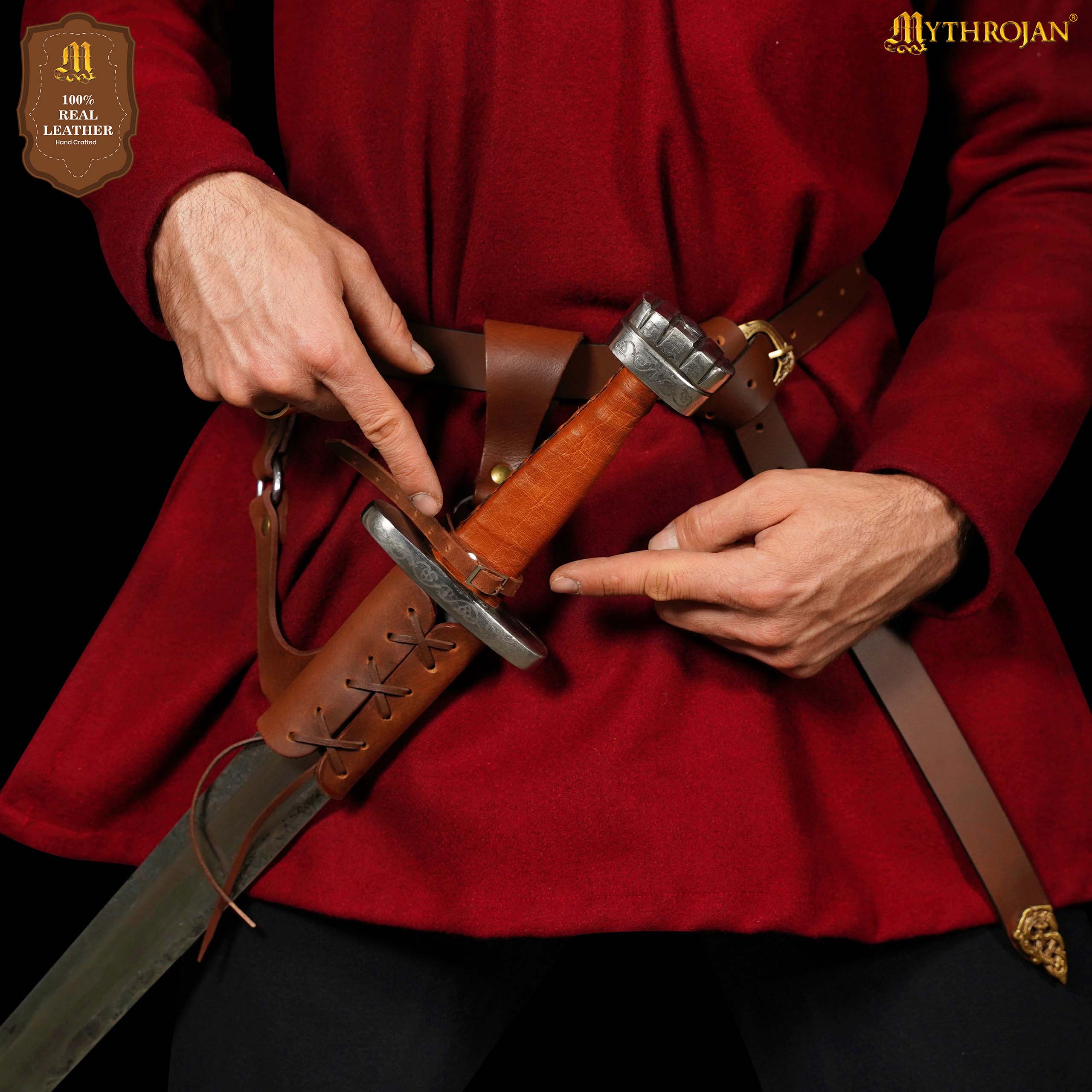 Mythrojan Medieval Leather Sword Frog Universal Rapier Broadsword & Cutlass - Brown