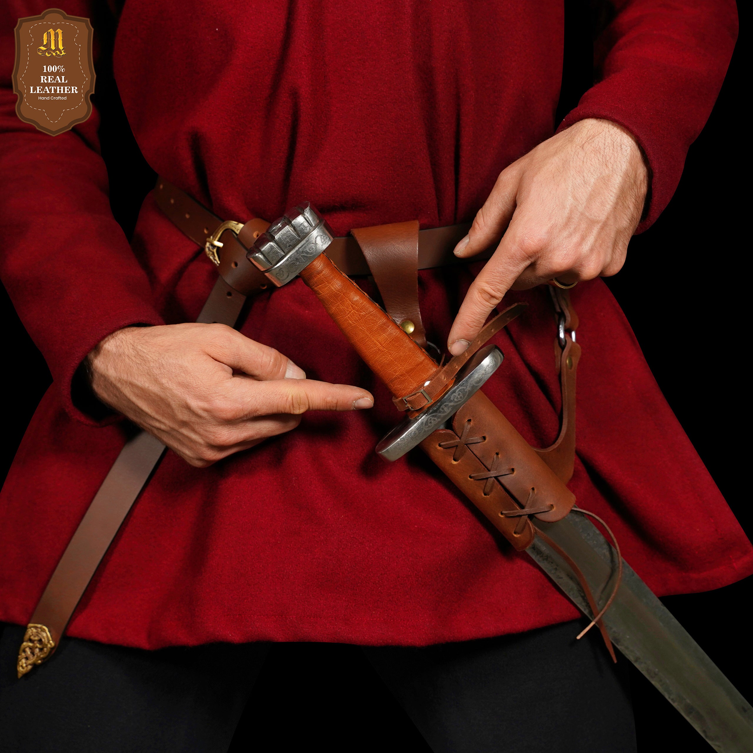 Mythrojan Medieval Leather Sword Frog Universal Rapier Broadsword & Cutlass - Brown