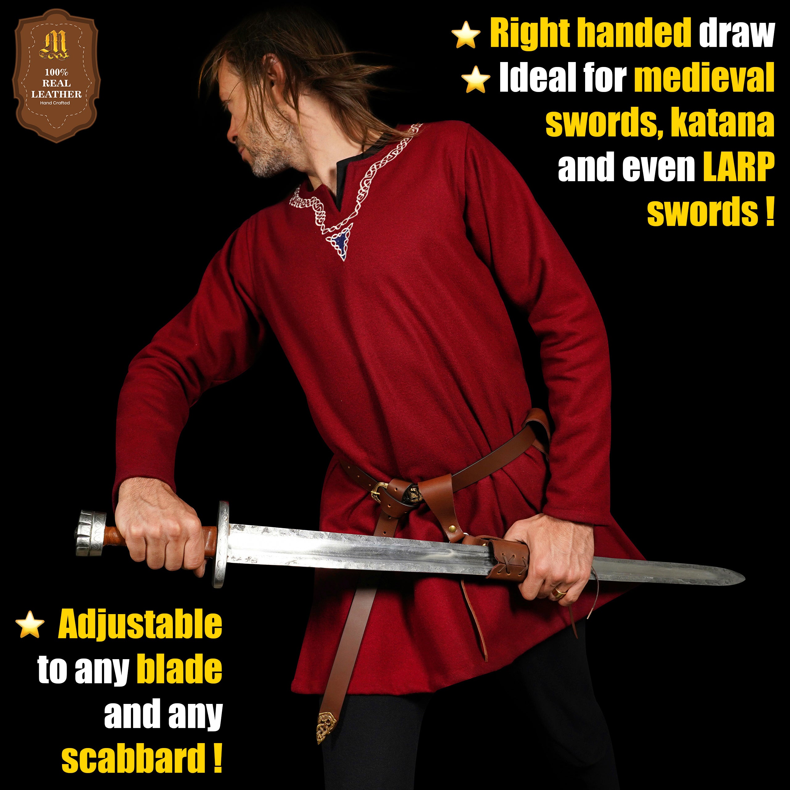 Mythrojan Medieval Leather Sword Frog Universal Rapier Broadsword & Cutlass - Brown