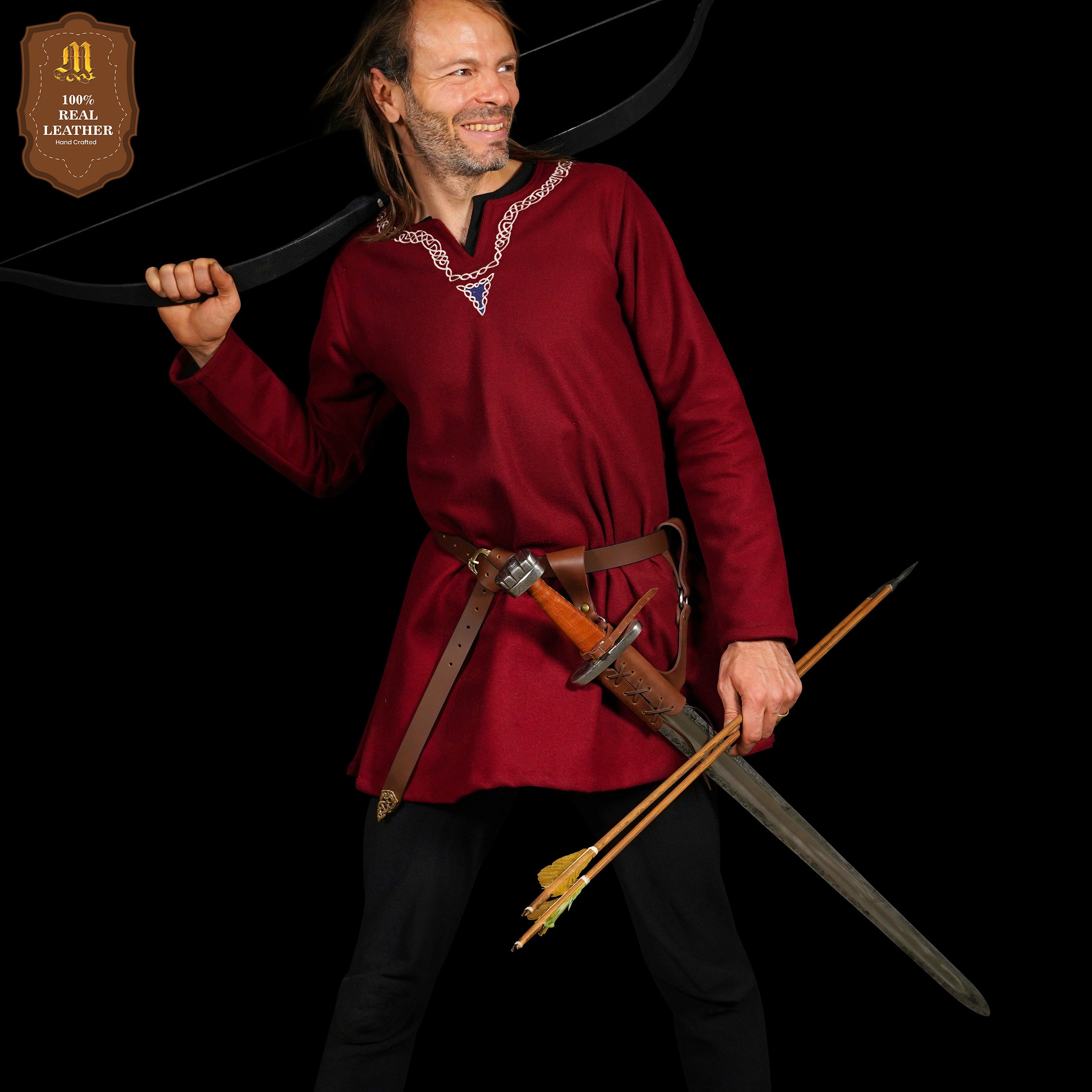 Mythrojan Medieval Leather Sword Frog Universal Rapier Broadsword & Cutlass - Brown