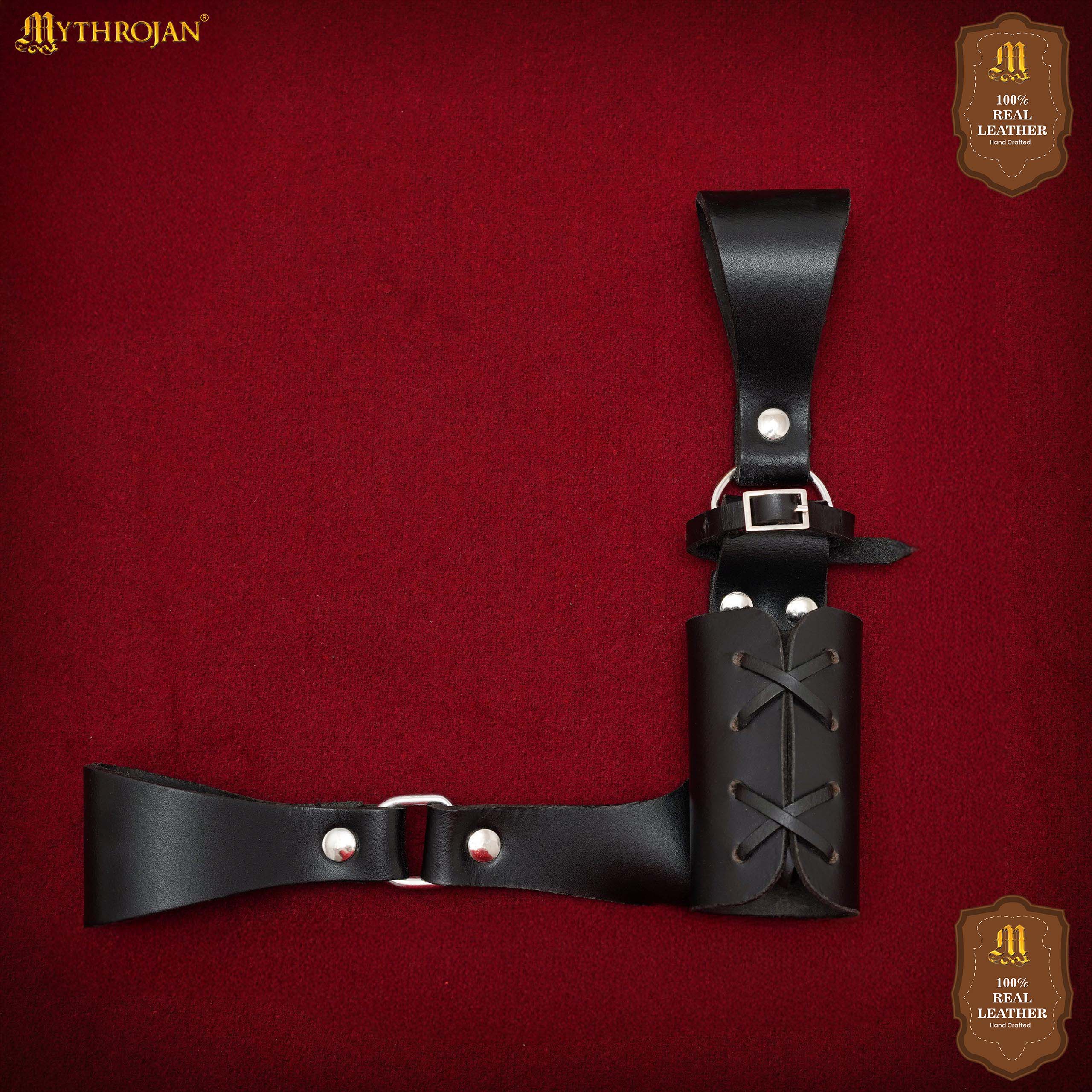 Mythrojan Medieval Leather Sword Frog Universal Rapier Broadsword and Cutlass - Black