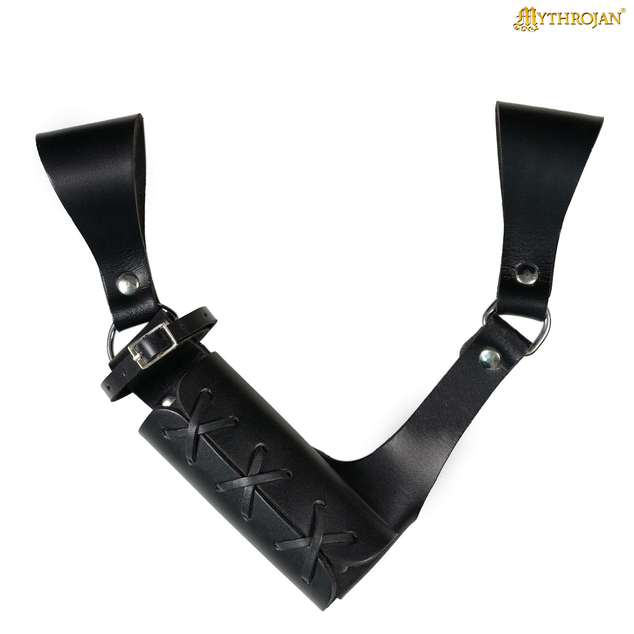 Mythrojan “Adventurer” RIGHT HANDED Frog, Ideal for Warrior Knight Vikings SCA LARP, Full Grain Leather, Black, 10”×10”