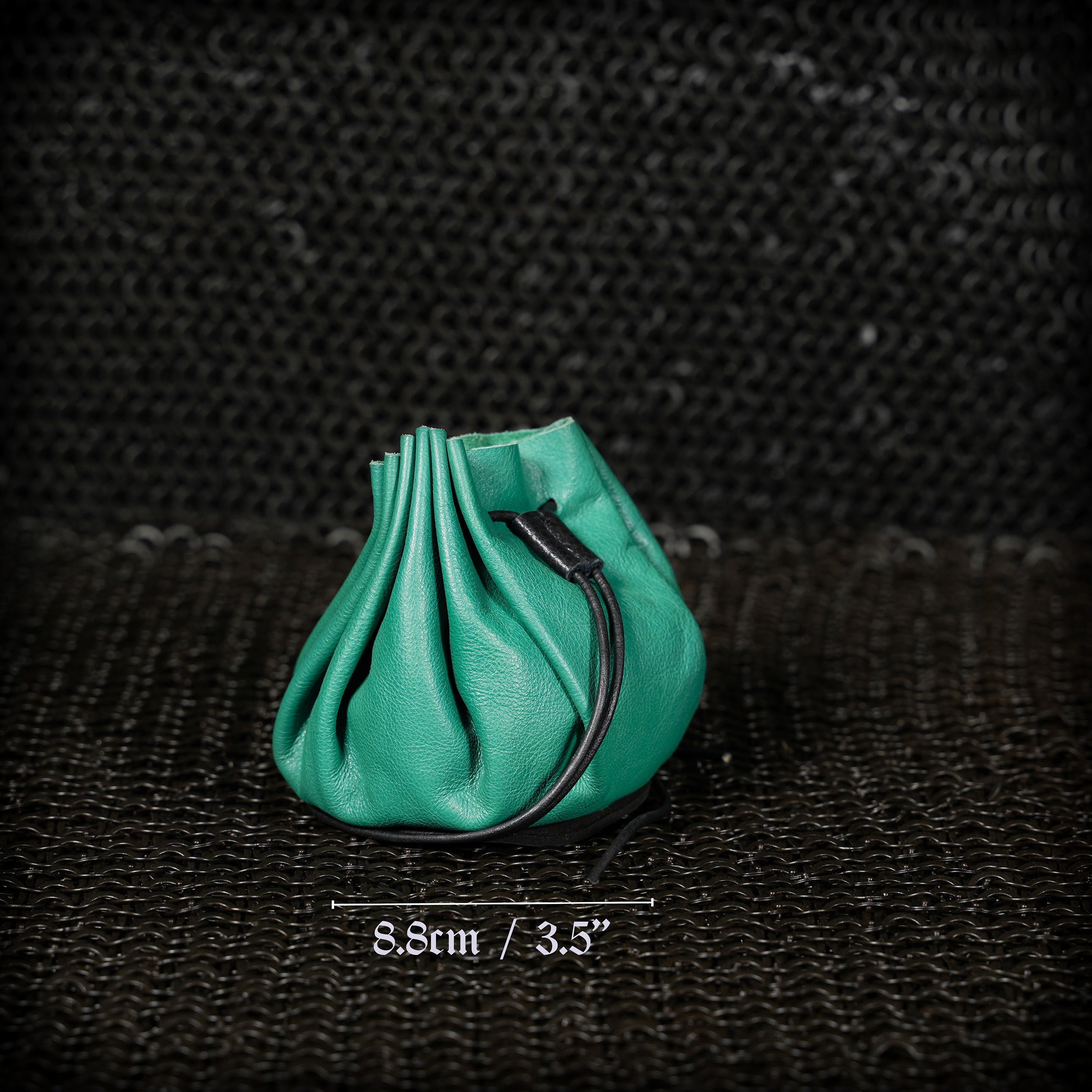 Mythrojan “Gold and Dice” Medieval Drawstring Bag, Ideal for SCA LARP Reenactment & Ren fair-Full Grain Leather, Green 3.5”