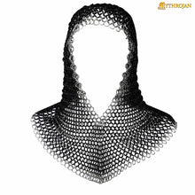 mythrojan-medieval-chainmail-coif-butted-mild-steel-medieval-sca-reenactments-medieval-events-black-finish-with-zinc-plated-edges-l