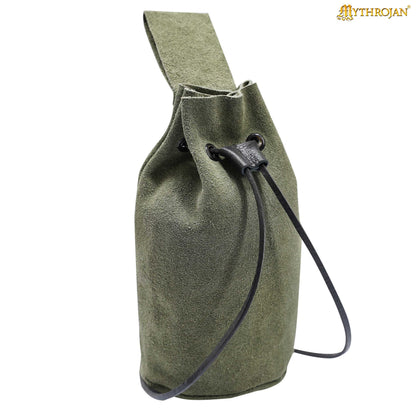 Mythrojan Medieval Drawstring Belt Bag, Ideal for SCA LARP Reenactment &amp; Ren fair , Suede Leather , Wine Red 8” ×6.5 ”