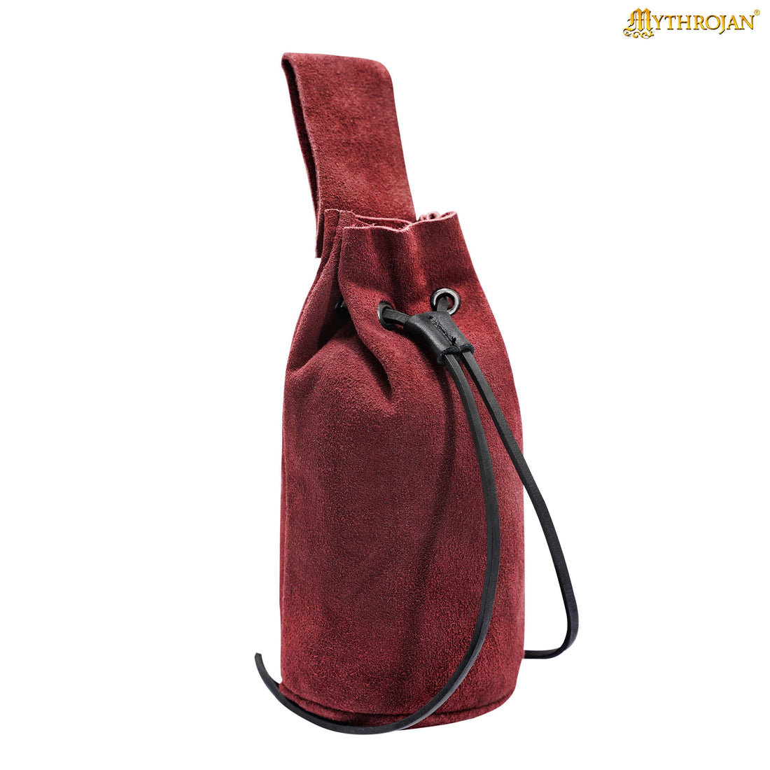 Mythrojan Medieval Drawstring Belt Bag, Ideal for SCA LARP Reenactment &amp; Ren fair , Suede Leather , Wine Red 8” ×6.5 ”