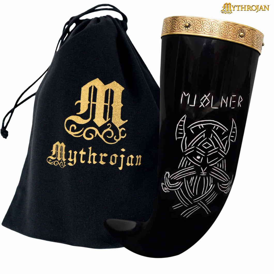 Mythrojan Viking Drinking Horn With Brass Rim & Tip Authentic Medieval Inspired Wine/Mead 400 ML - Polished Finish