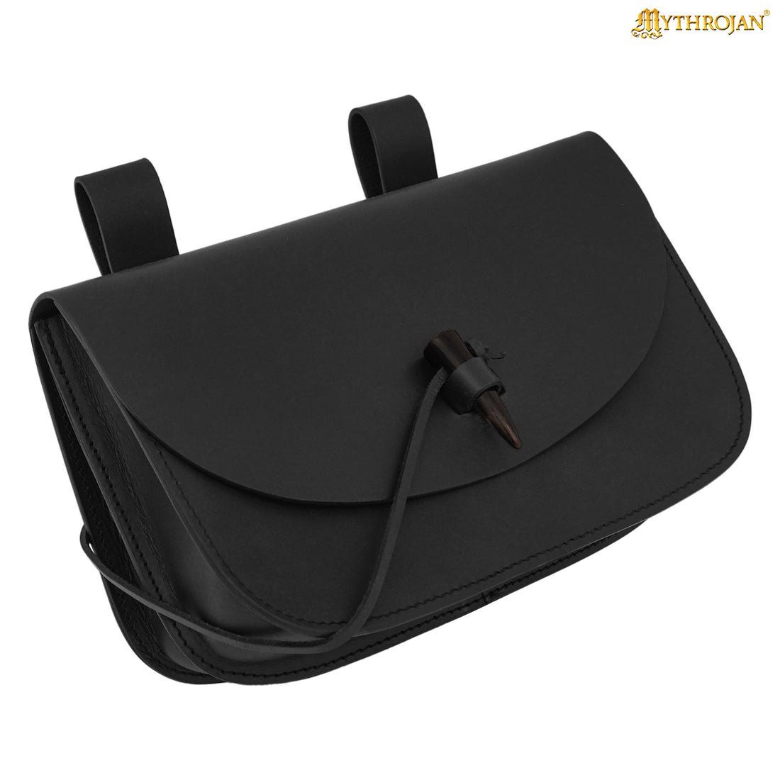 Mythrojan Medieval Leather Belt Pouch | 7x7 Inch LARP Renaissance Waist Bag | Handmade Canvas & Leather