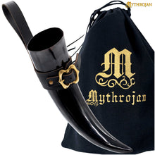 mythrojan-the-loyal-soldier-viking-drinking-horn-with-black-leather-holder-authentic-medieval-inspired-viking-wine-mead-mug-polished-finish-600ml