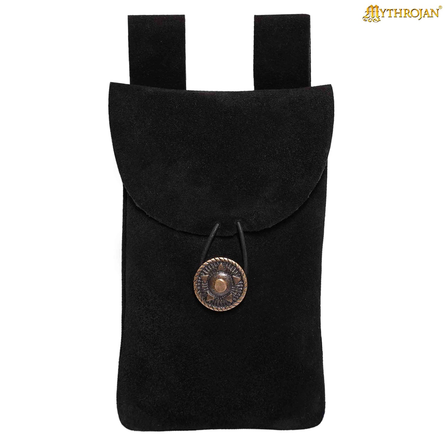 Mythrojan Suede Belt Bag, Ideal for SCA LARP Reenactment &amp; Ren fair, Suede Leather, Black , 7.2 ”× 4.7 ”