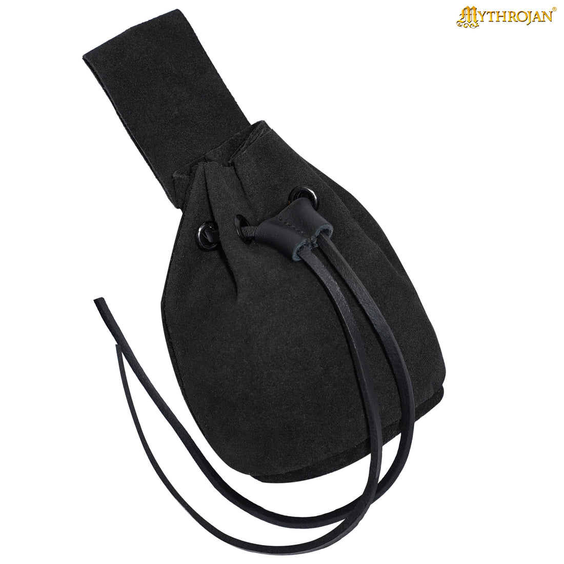 Mythrojan Medieval Drawstring Belt Bag, Ideal for SCA LARP Reenactment &amp; Ren fair , Suede Leather , Black 6” ×5 ”