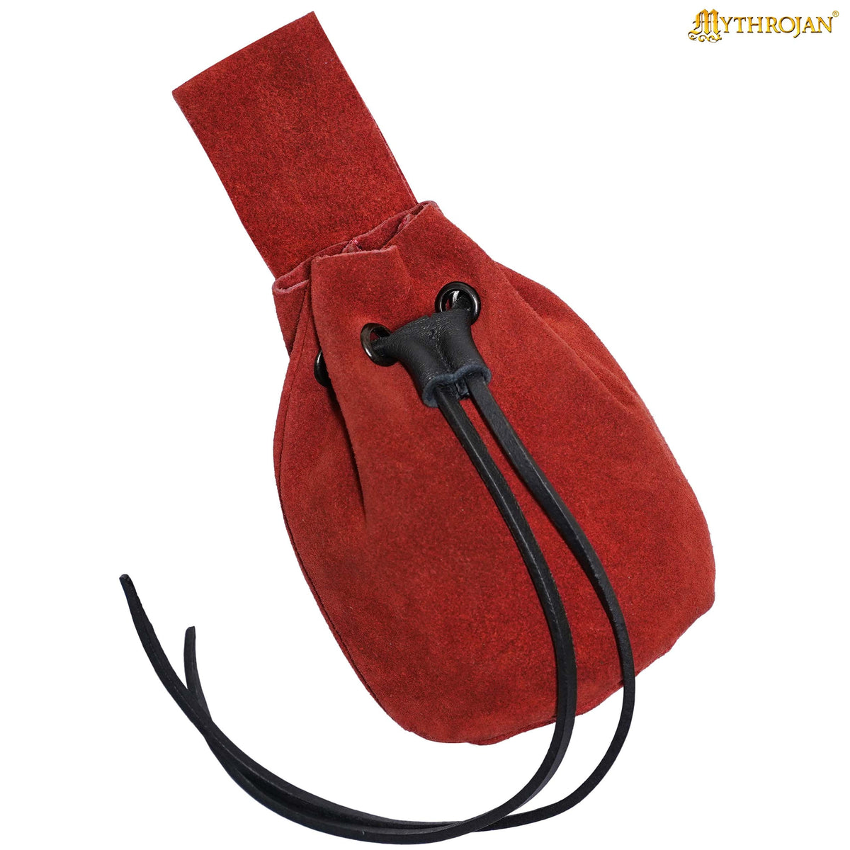 Mythrojan Medieval Drawstring Belt Bag, Ideal for SCA LARP Reenactment &amp; Ren fair , Suede Leather , Black 6” ×5 ”