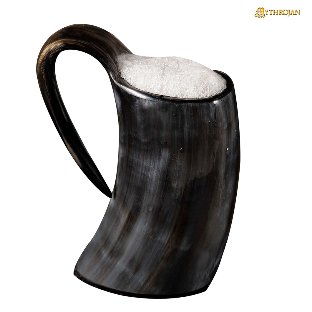 Mythrojan Black Viking Horn Ale Mug, Medieval Knight Renaissance Mead Ale Larp Cosplay Horn Tankard - 250 ML