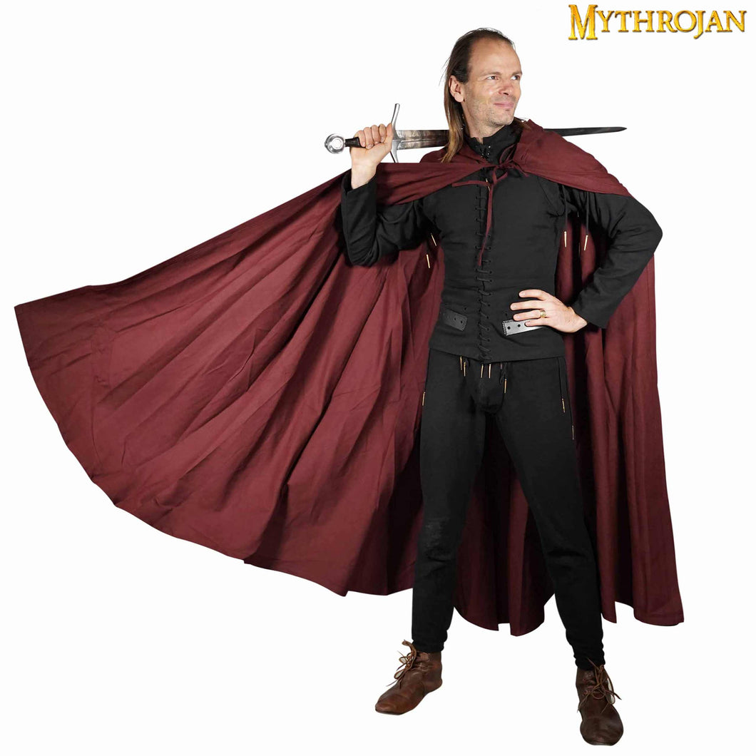 Mythrojan “Adventurer” CANVAS Cloak/Cape 100% cotton Medieval Viking Knight SCA LARP, Brown, Large