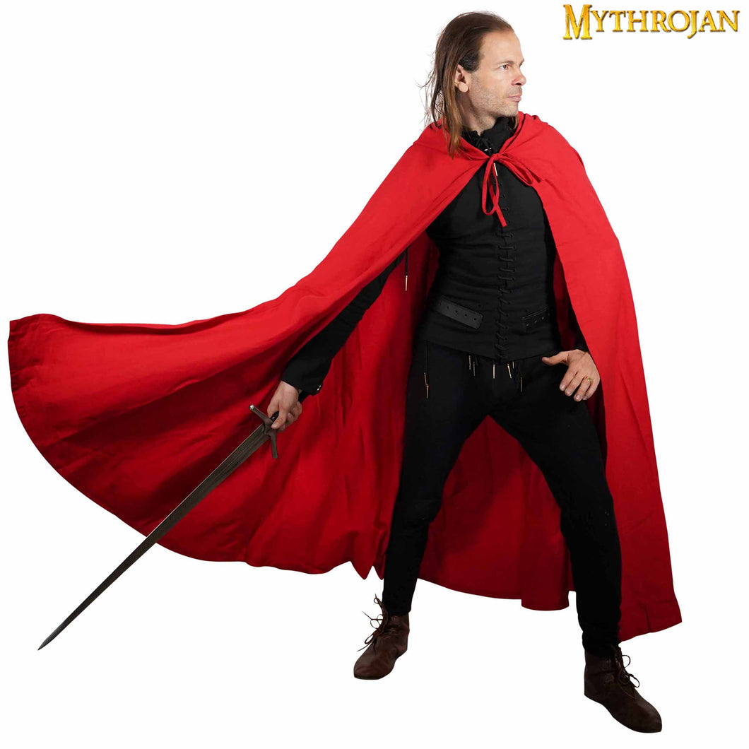 Mythrojan “Adventurer” CANVAS Cloak/Cape 100% cotton Medieval Viking Knight SCA LARP, Red, Large