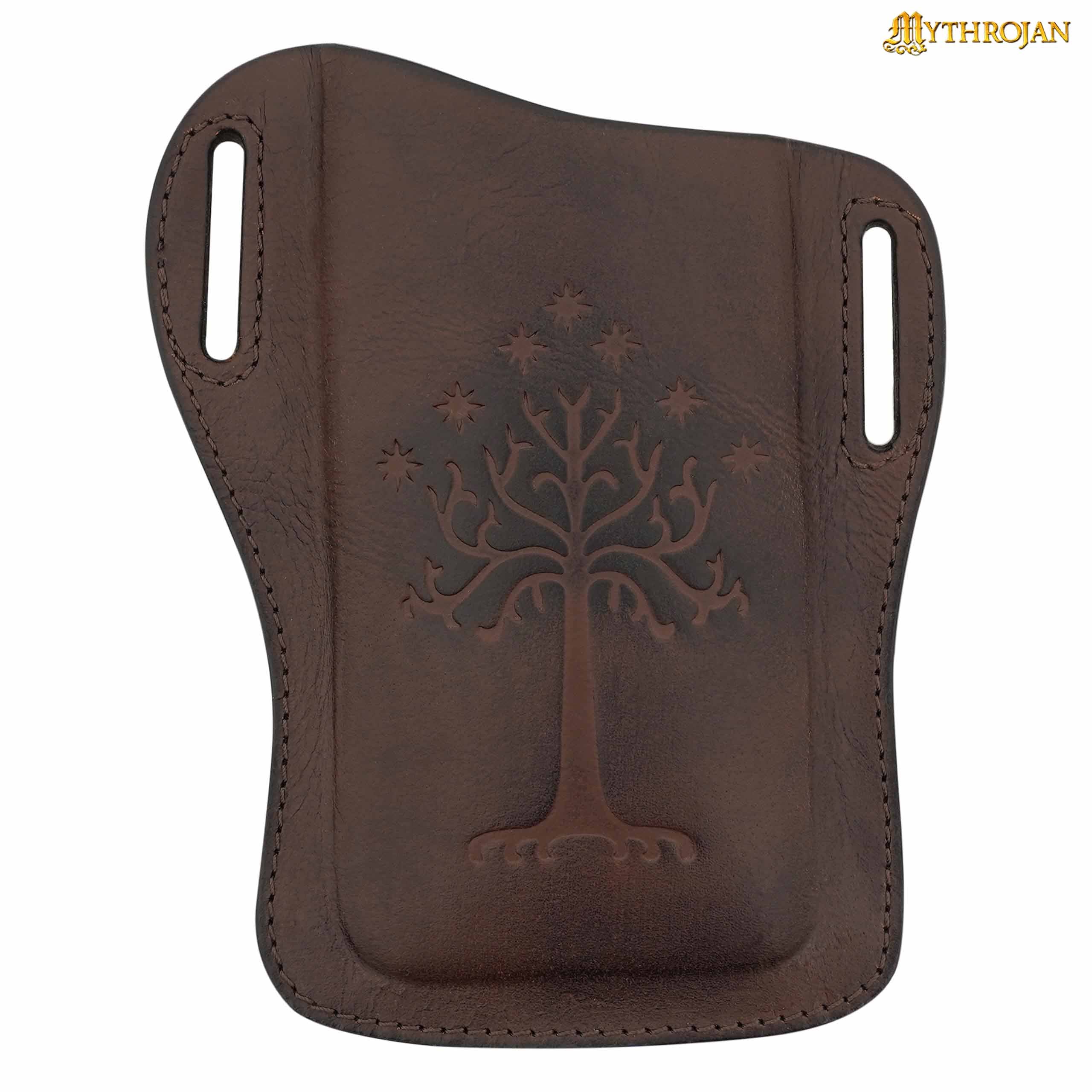 Mythrojan The Tree of Gondor/Numenor Phone Case Genuine Leather Belt Pouch for Mobile Phones, Full Grain Leather, Brown, Medium, 6.2”x5.3”