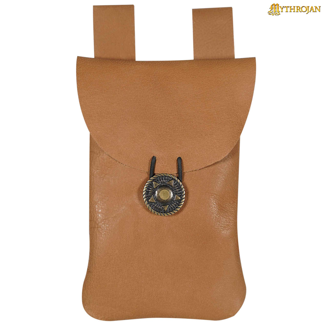 Mythrojan Leather Belt Bag, Ideal for SCA LARP Reenactment & Ren fair, Full Grain Leather, Brown , 7.2 ”× 4.7 ”
