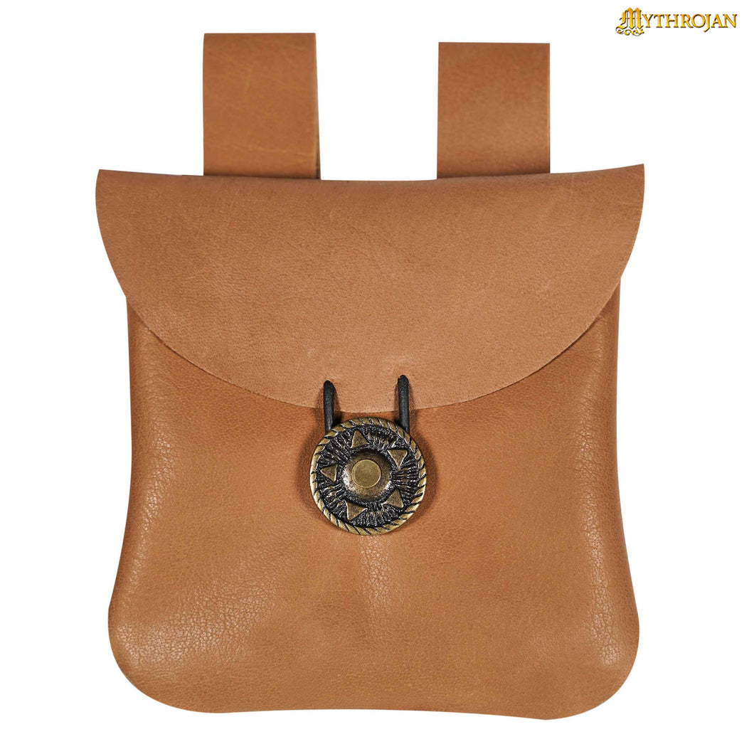 Mythrojan Leather Belt Bag, Ideal for SCA LARP Reenactment & Ren fair, Full Grain Leather, Brown , 5 .5”× 5.1 ”