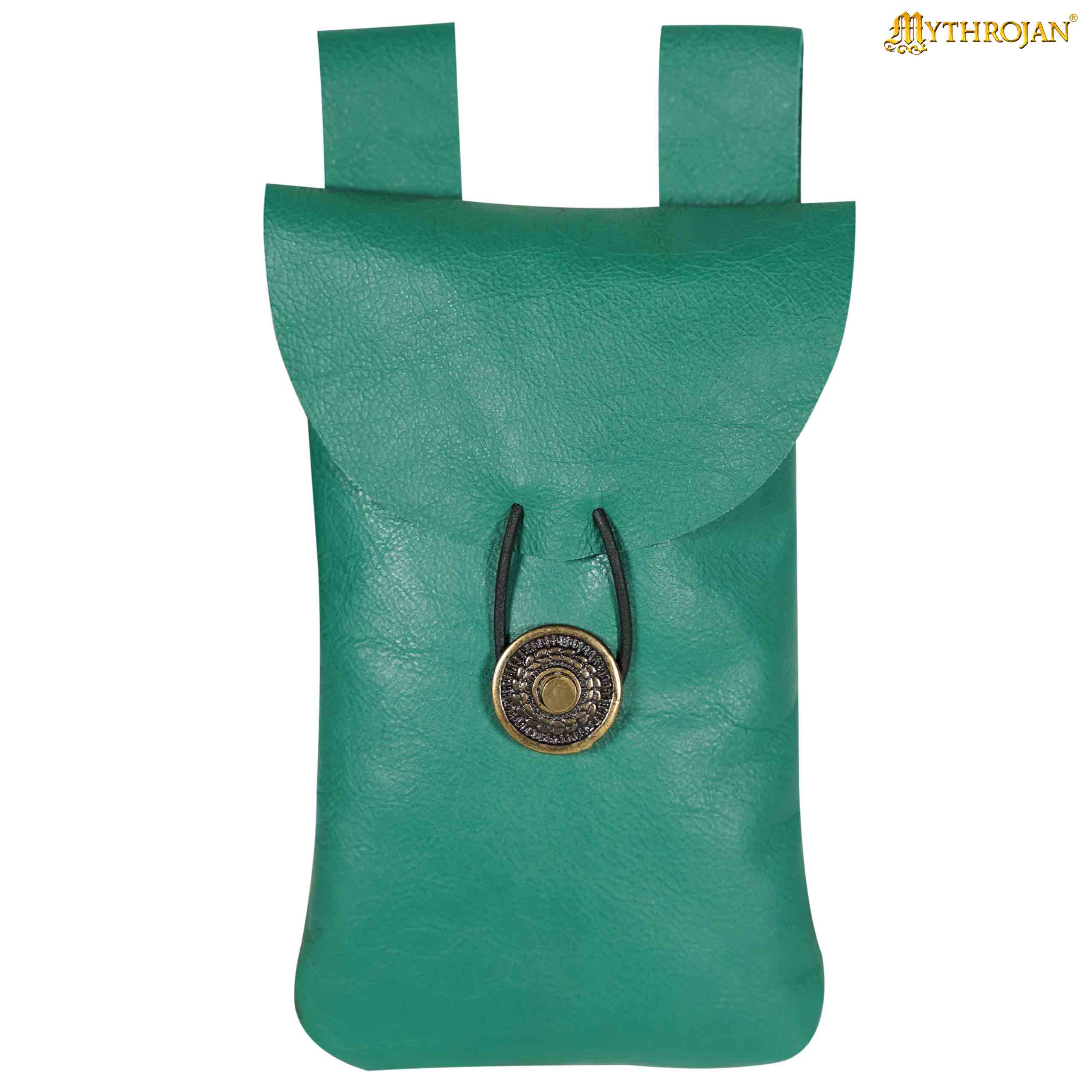 Mythrojan Leather Belt Bag, Ideal for SCA LARP Reenactment &amp; Ren fair, Full Grain Leather, Green , 7.2 ”× 4.7 ”