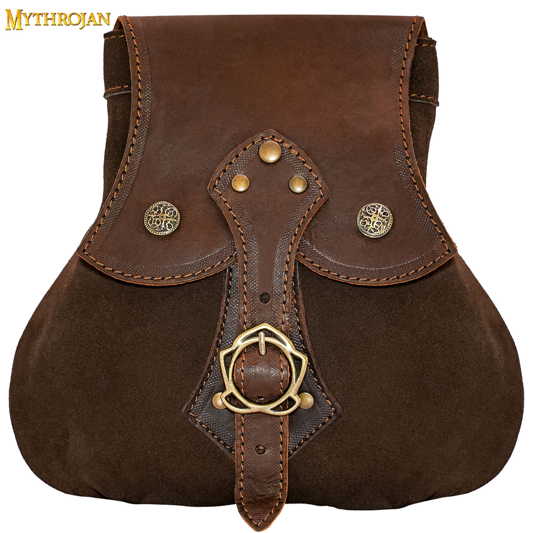 MYTHROJAN “ STALWART WARRIOR ” LEATHER POUCH MADE IN SPAIN for LARP, Medieval SCA Cosplay Brown, 8 ”×8”