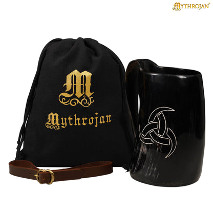 Mythrojan Viking Drinking Tankard with Medieval Buckle Leather Strap Wine Beer Mead Mug  - Polished Finish – Odin’s Tankard