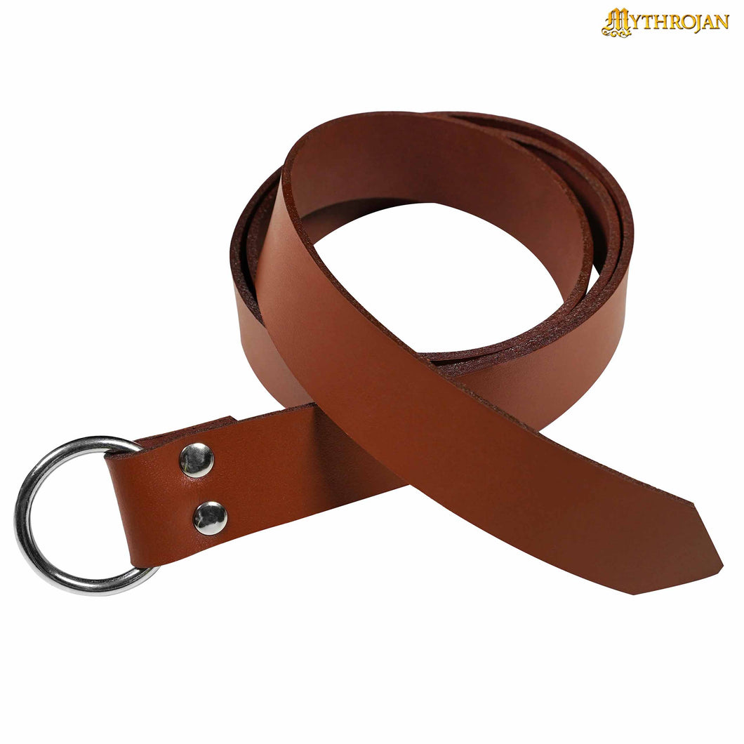 Mythrojan O - Ring Medieval Leather Belt, Ideal for LARP SCA Warrior Gothic Renaissance, Tan