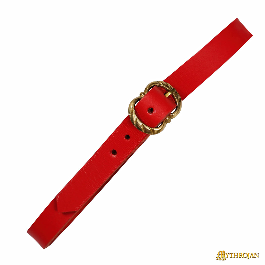 Mythrojan Tankard Leather Strap with Solid Brass Buckle, Ideal for Horn Tankard and Mugs, LARP SCA Medieval Renaissance Knight Viking Reenactment, Red, 15.3”×0.7”