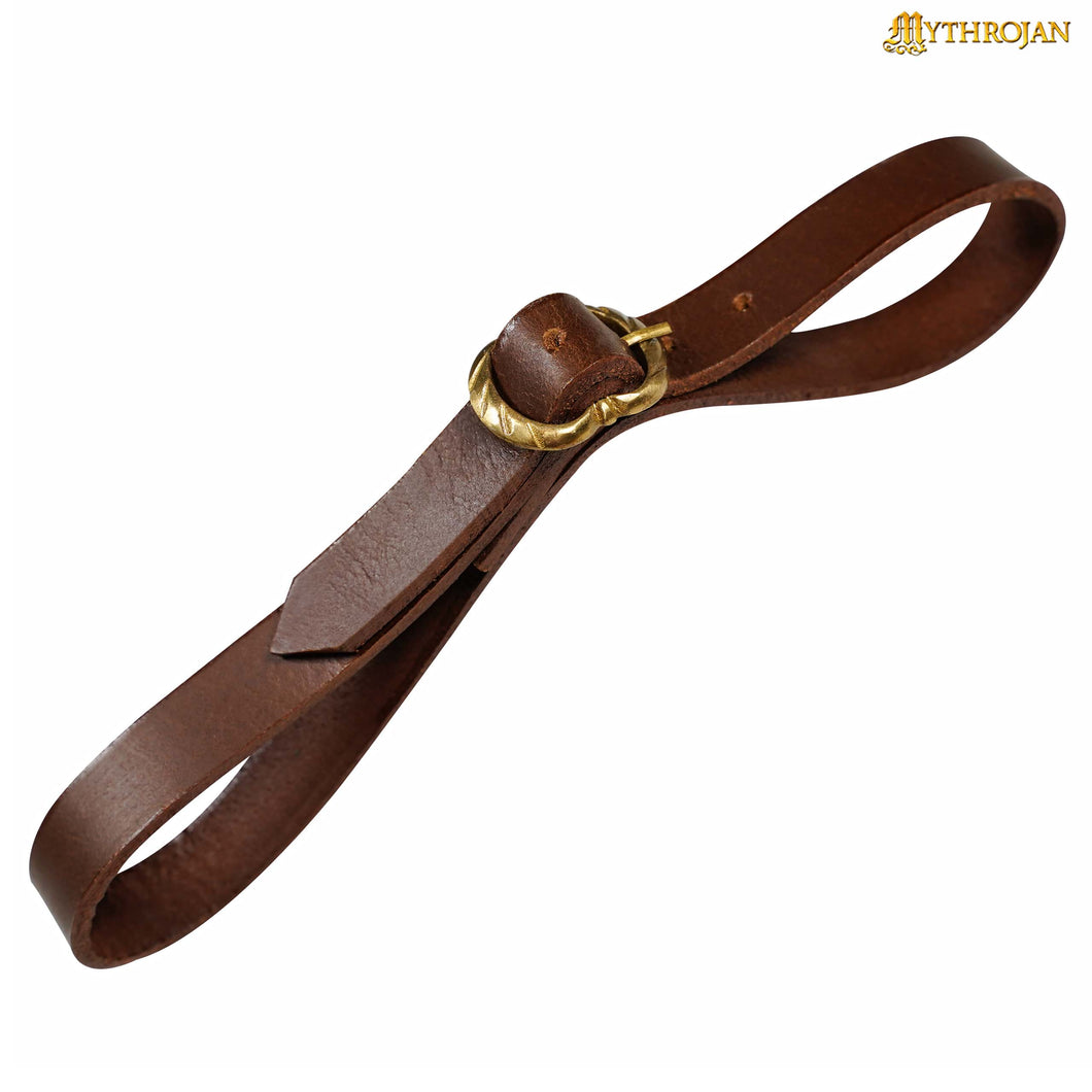 Mythrojan Tankard Leather Strap with Solid Brass Buckle, Ideal for Horn Tankard and Mugs, LARP SCA Medieval Renaissance Knight Viking Reenactment, Brown, 15.3”×0.7”