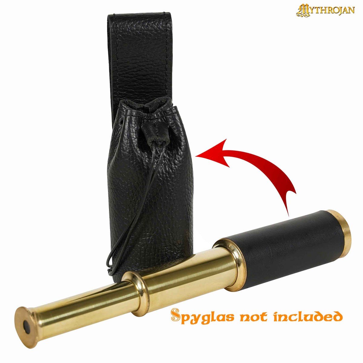 Mythrojan Pirate’s Spyglass Drawstring Belt Pouch, Ideal for Pirate cutthroat Cosplay SCA LARP, Full Grain Leather, Black, Large