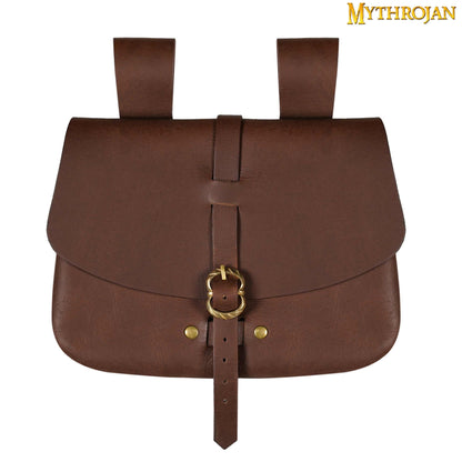 Mythrojan Medieval Leather Bag, Ideal for SCA LARP Reenactment &amp; Ren fair , Full Grain Leather, Brown 6.2 ”× 7 ”