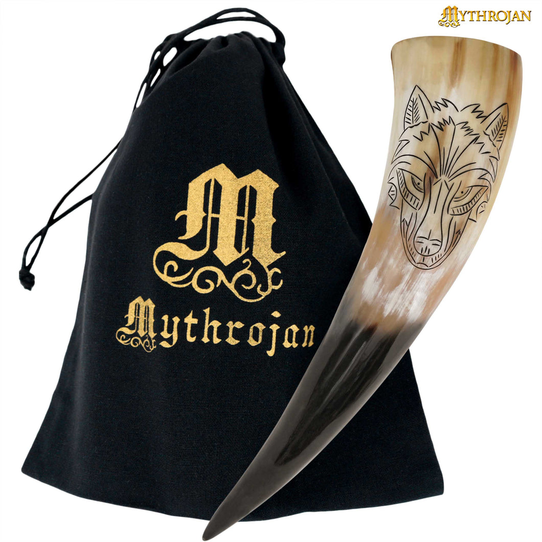 Mythrojan Wolf Drinking Horn Authentic Medieval Inspired Viking Wine/Mead 400 ML - Polished Finish