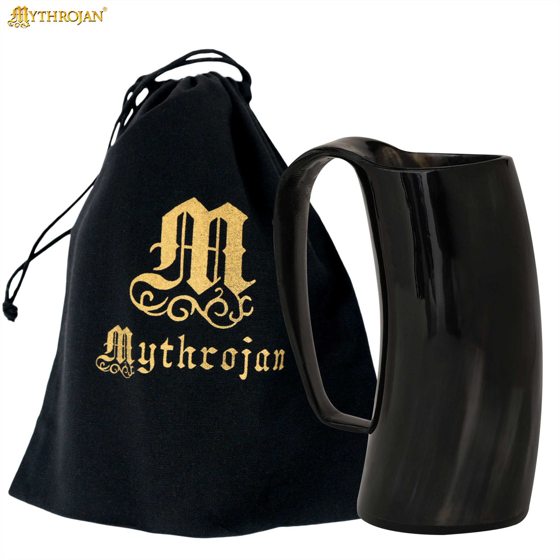 Mythrojan Tumbler Viking Drinking Cup with Handle &amp; Medieval Buckle Renaissance with Leather Strap - Pearl