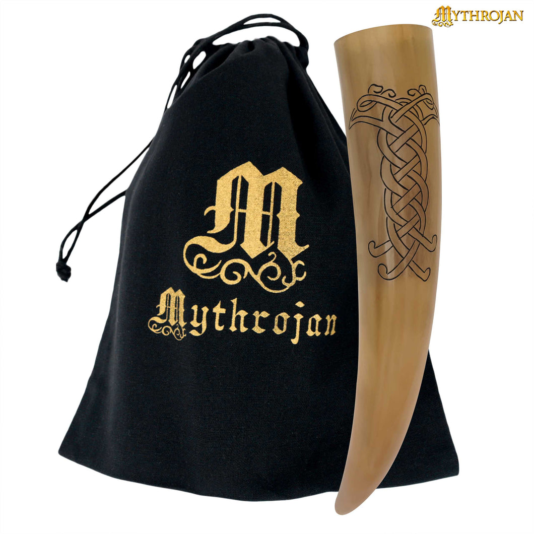 Mythrojan Viking Ravan Carved Drinking Horn Authentic Medieval Inspired Viking Wine/Mead 400 ML - Polished Finish