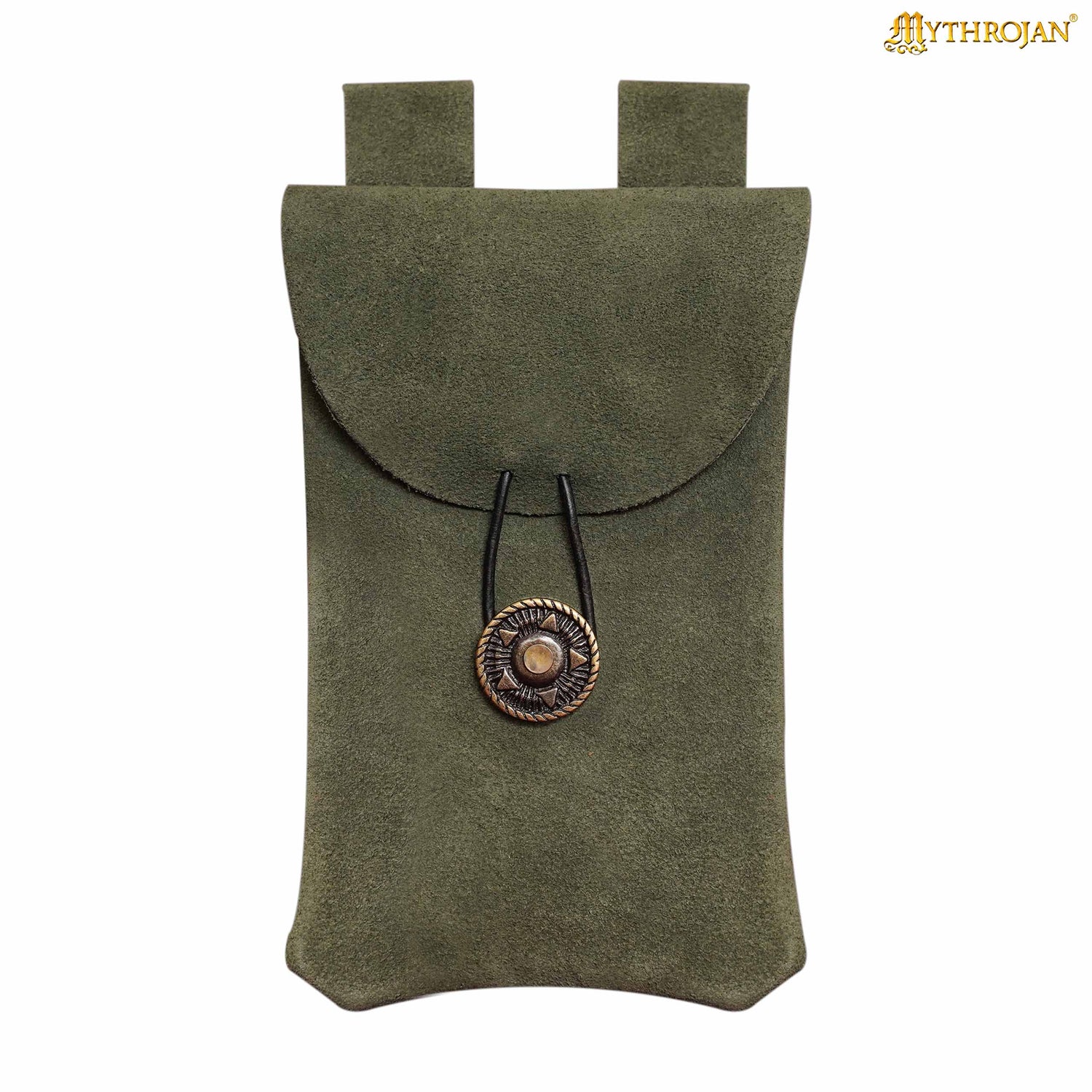 Mythrojan Suede Belt Bag, Ideal for SCA LARP Reenactment &amp; Ren fair, Suede Leather, Dark Green , 7.2 ”× 4.7 ”